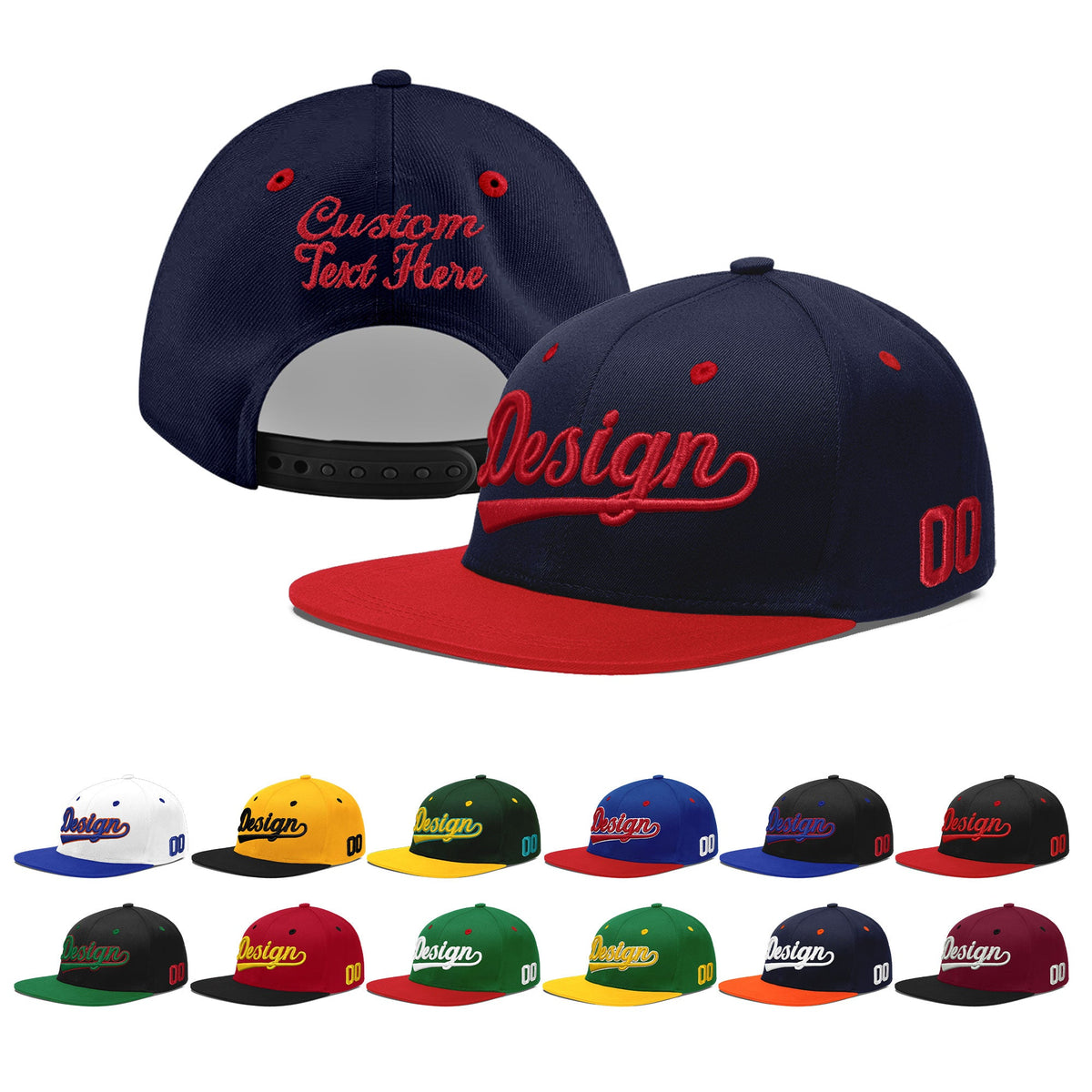Custom Navy Red 3D Puff Embroidery Flat Embroidery Casual Sport Baseball Cap