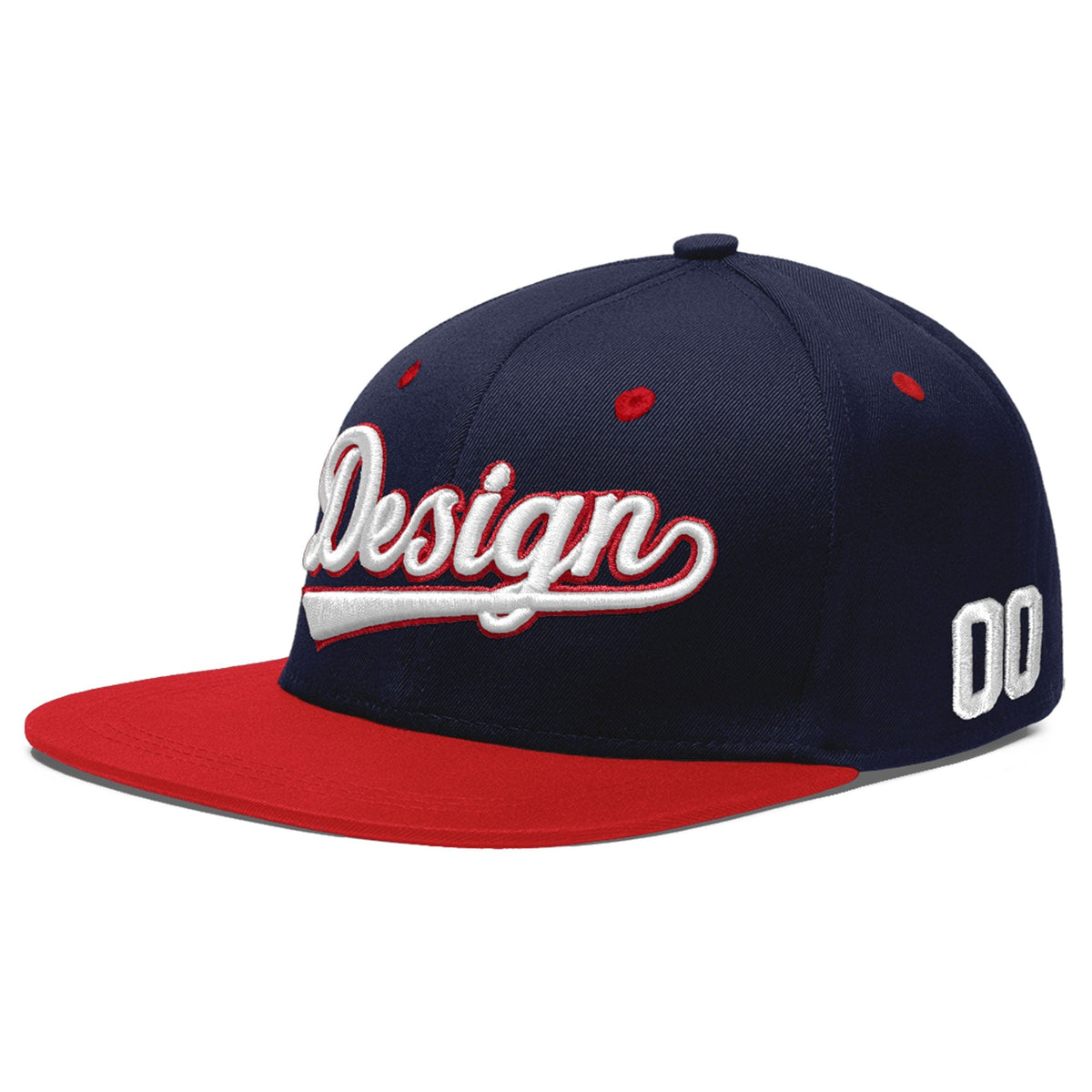 Custom Navy Red 3D Puff Embroidery Flat Embroidery Casual Sport Baseball Cap