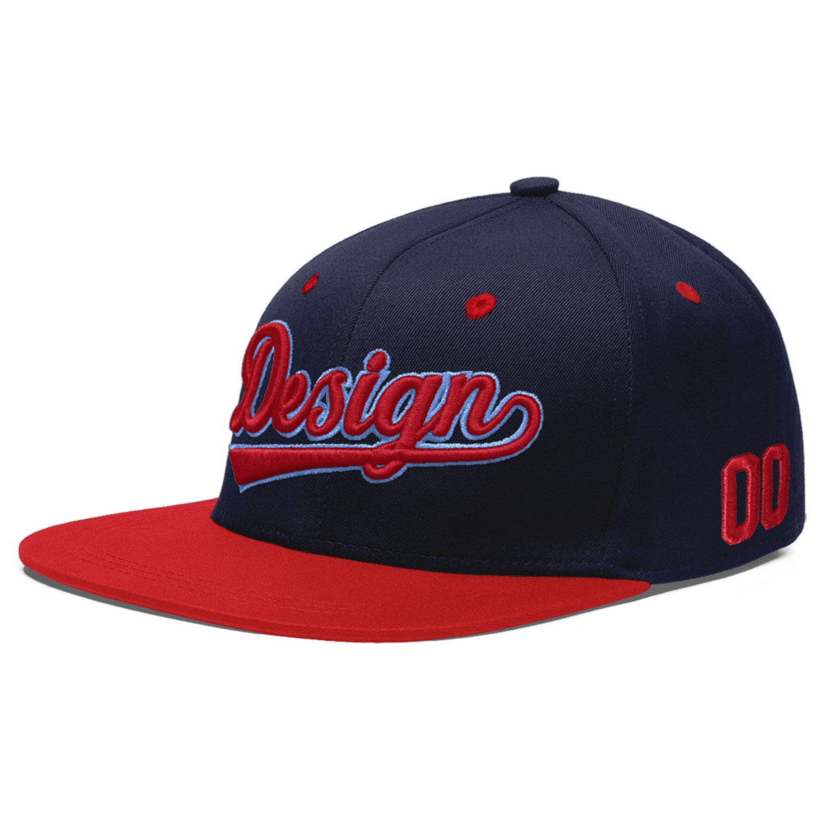 Custom Navy Red 3D Puff Embroidery Flat Embroidery Casual Sport Baseball Cap