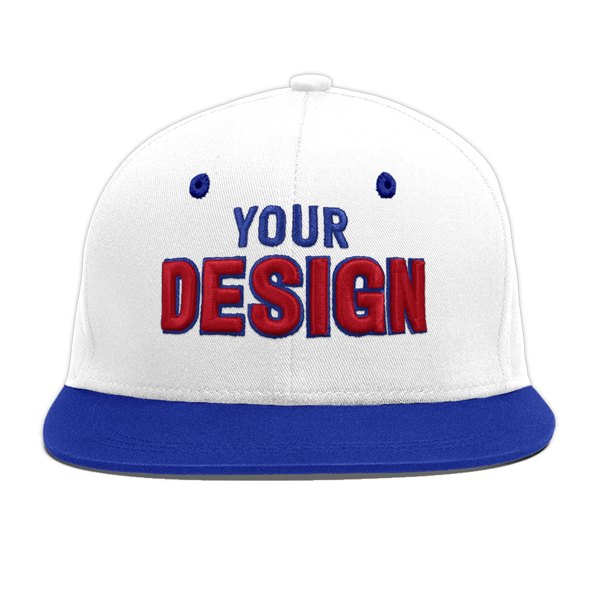 Custom White Royal Blue 3D Puff Embroidery Flat Embroidery Casual Sport Baseball Cap