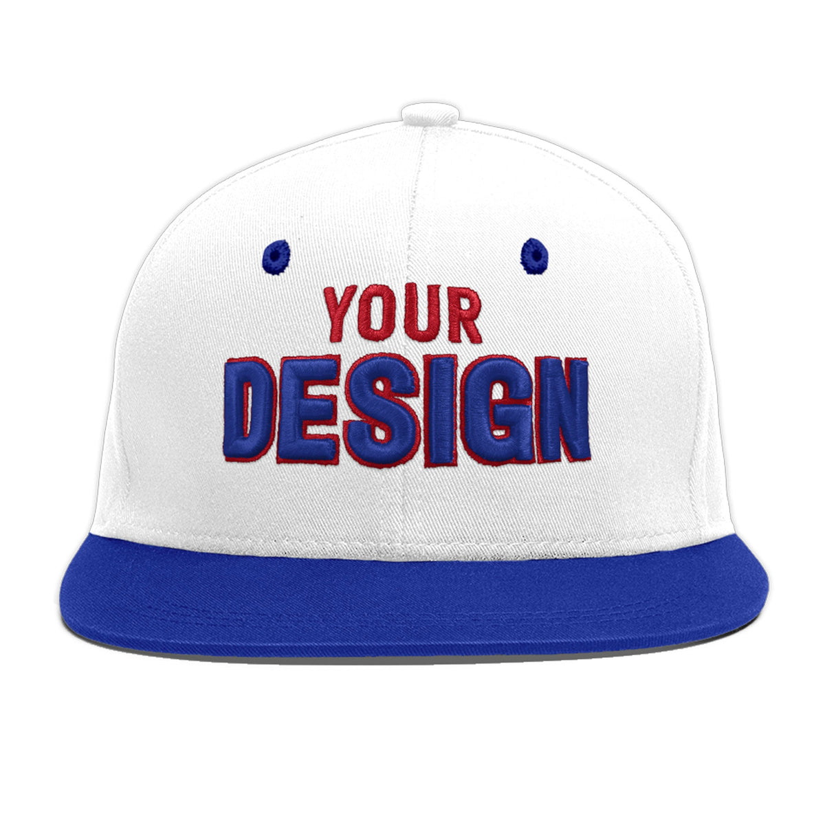 Custom White Royal Blue 3D Puff Embroidery Flat Embroidery Casual Sport Baseball Cap