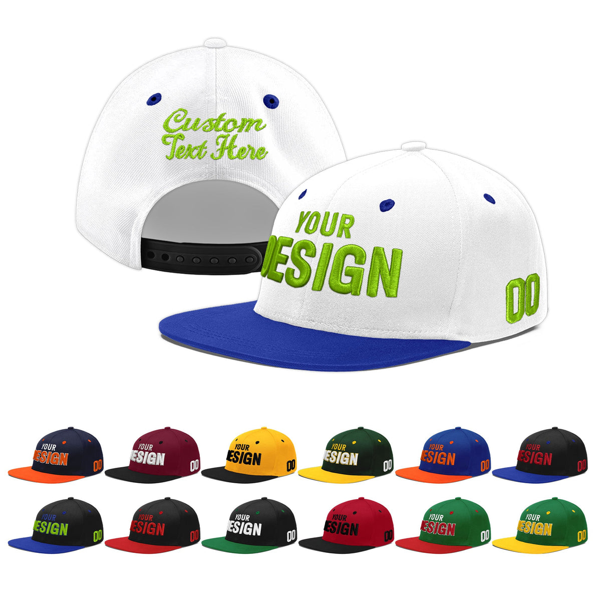 Custom White Royal Blue 83D Puff Embroidery Flat Embroidery Casual Sport Baseball Cap