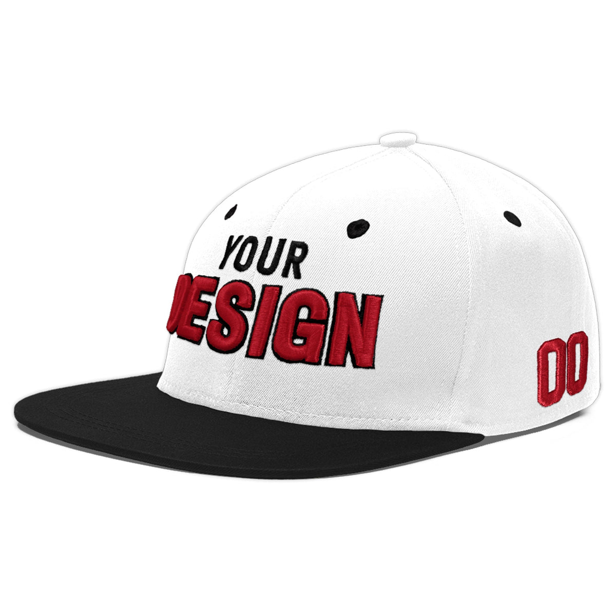 Custom White Black 3D Puff Embroidery Flat Embroidery Casual Sport Baseball Cap