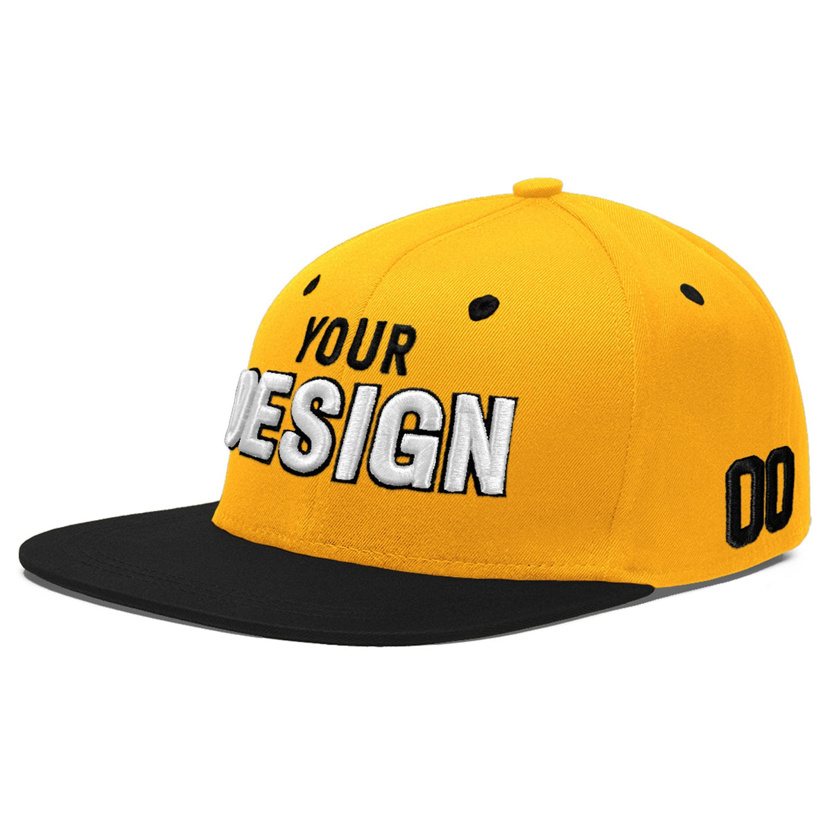Custom Gold Black 3D Puff Embroidery Flat Embroidery Casual Sport Baseball Cap