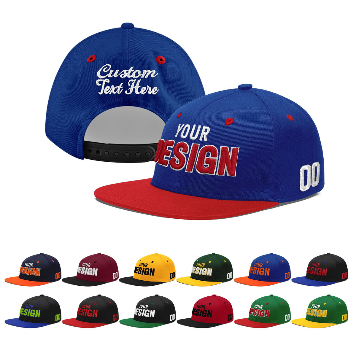 Custom Royal Blue Red 3D Puff Embroidery Flat Embroidery Casual Sport Baseball Cap