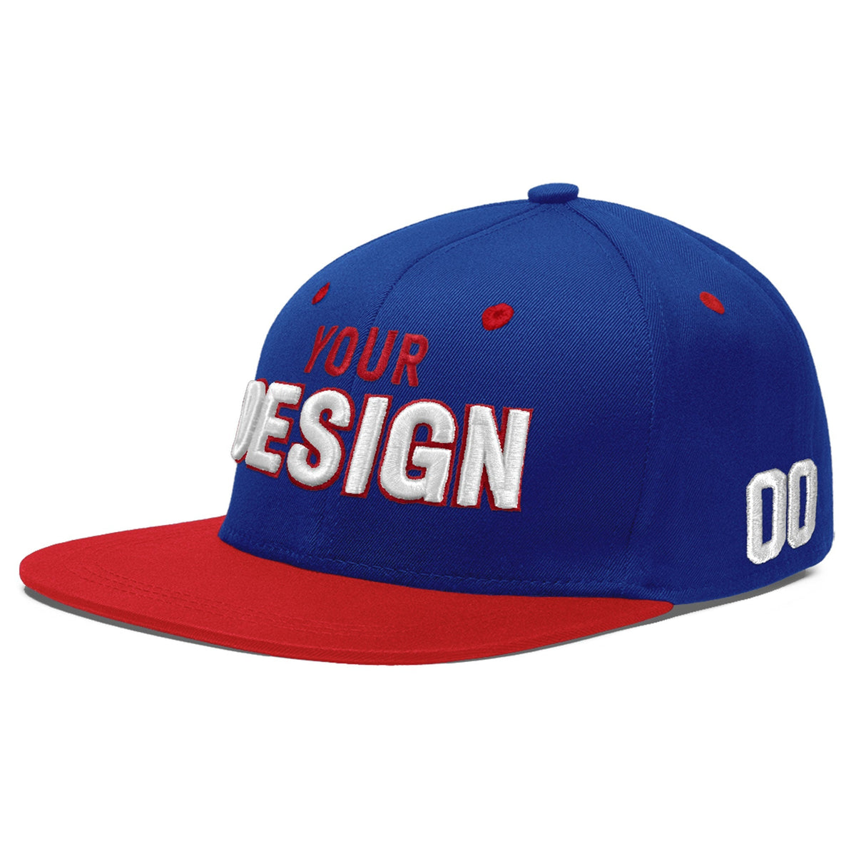 Custom Royal Blue Red 3D Puff Embroidery Flat Embroidery Casual Sport Baseball Cap