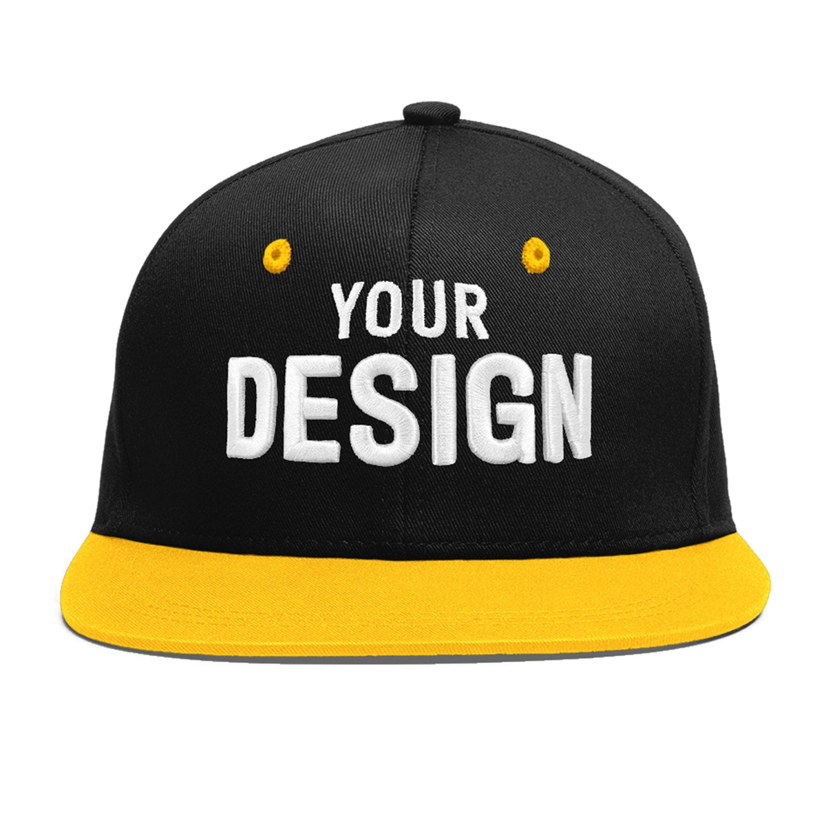 Custom Black Gold 3D Puff Embroidery Flat Embroidery Casual Sport Baseball Cap