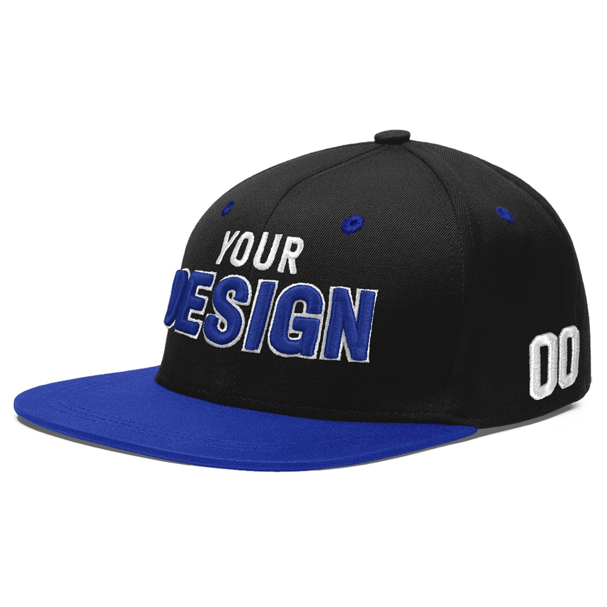 Custom Black Royal Blue 3D Puff Embroidery Flat Embroidery Casual Sport Baseball Cap
