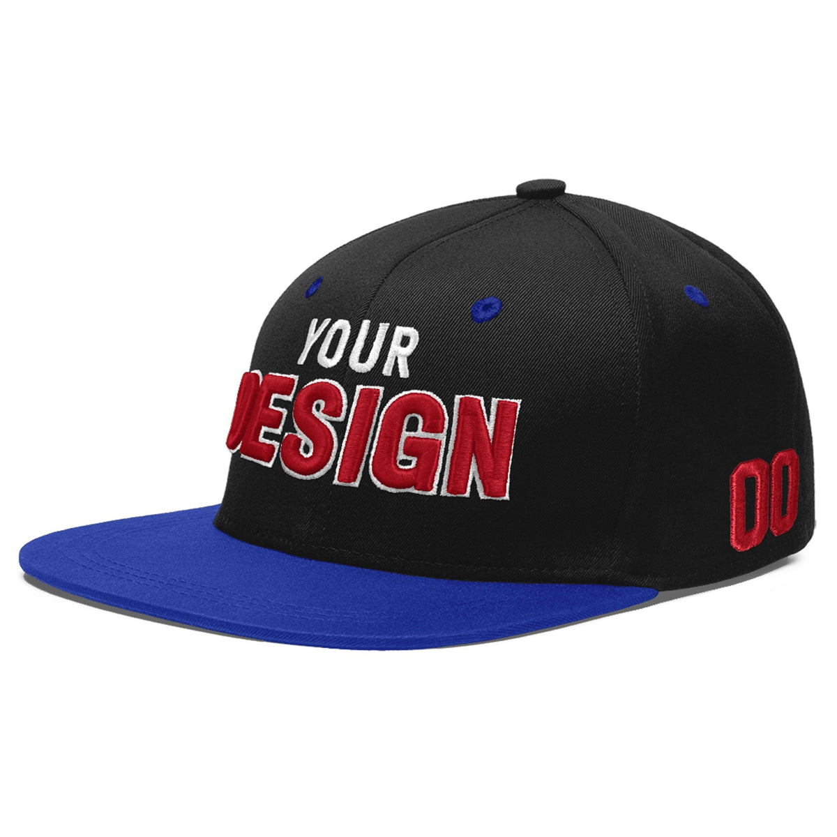 Custom Black Royal Blue 3D Puff Embroidery Flat Embroidery Casual Sport Baseball Cap