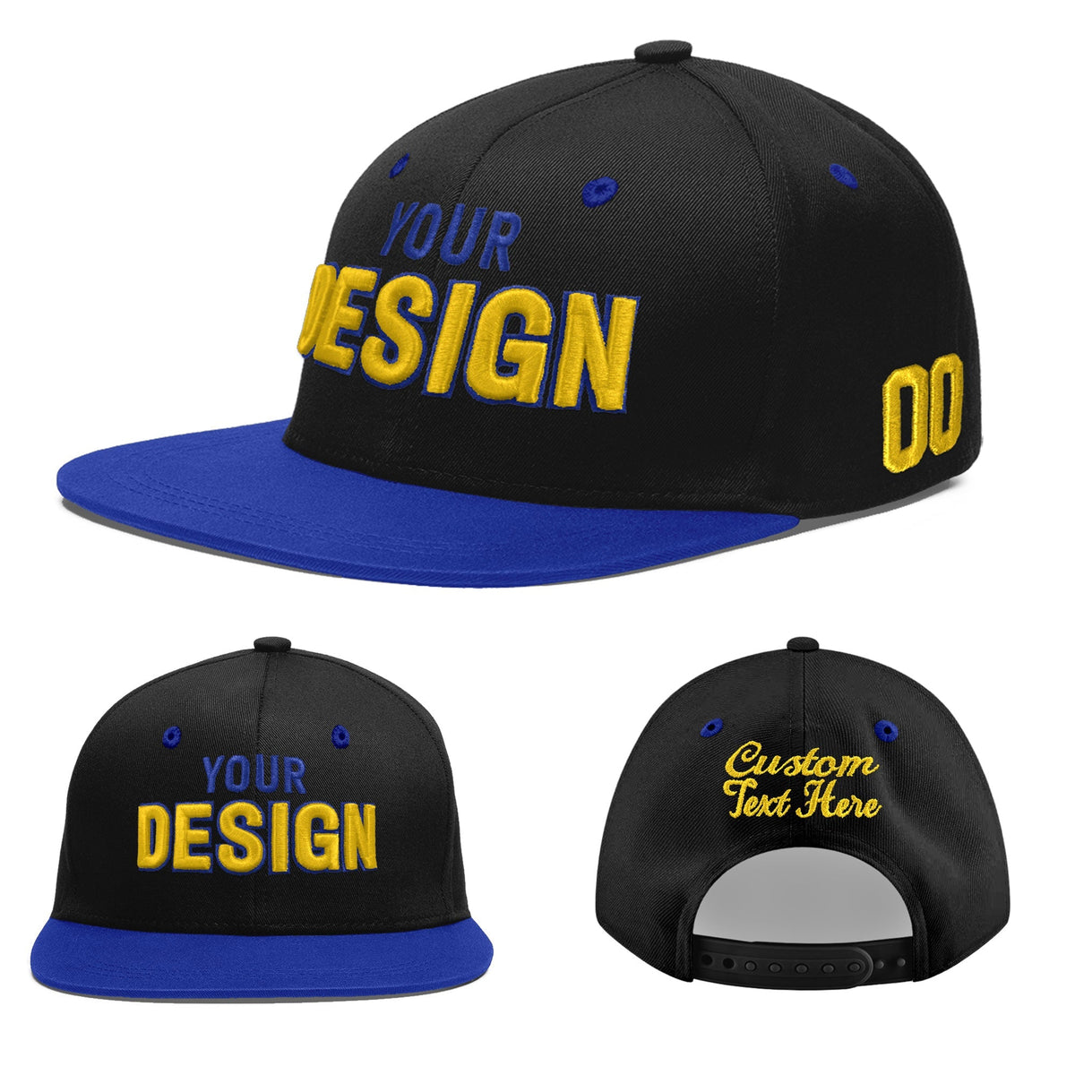 Custom Black Royal Blue 3D Puff Embroidery Flat Embroidery Casual Sport Baseball Cap