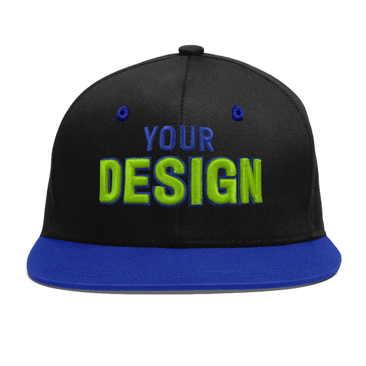 Custom Black Royal Blue 3D Puff Embroidery Flat Embroidery Casual Sport Baseball Cap