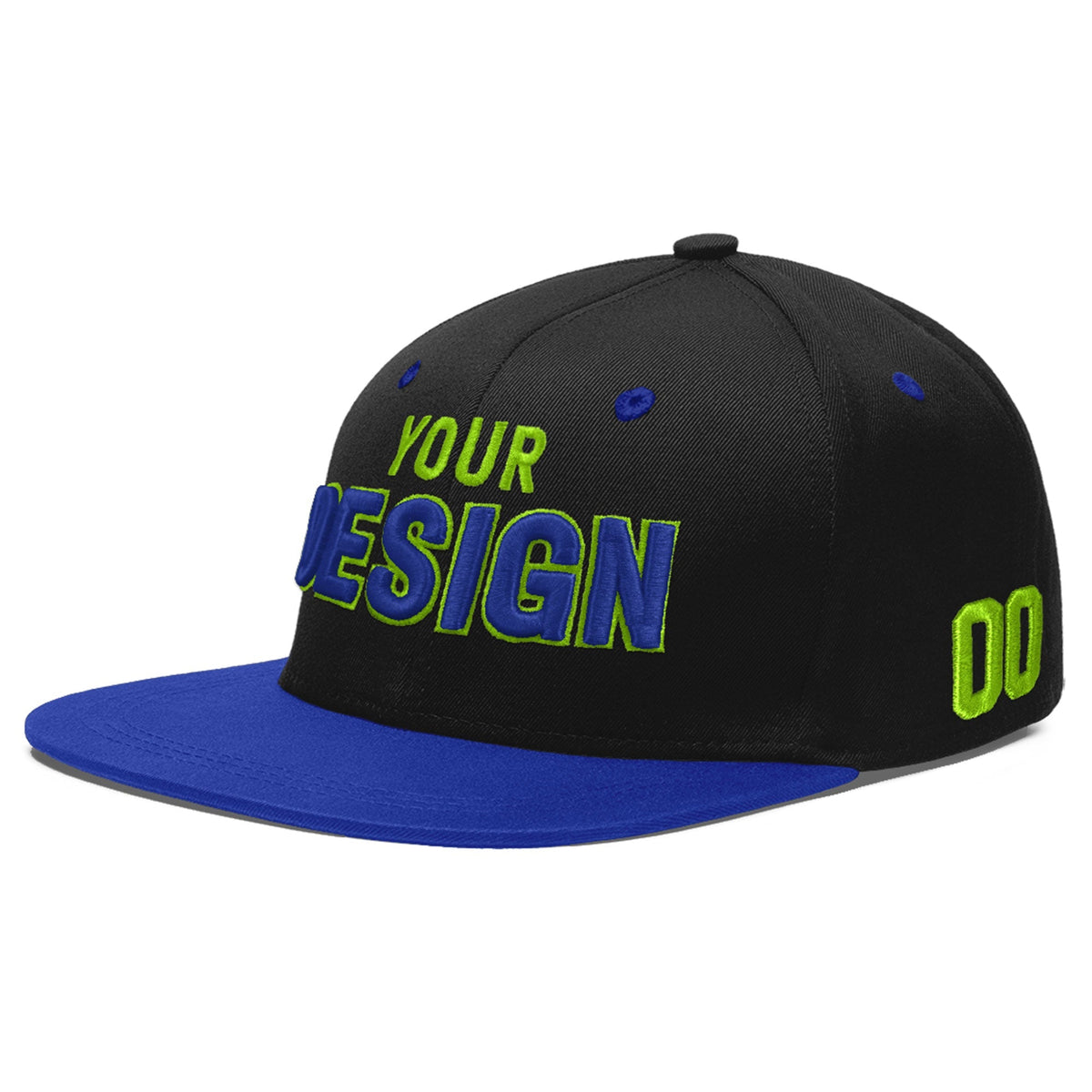 Custom Black Royal Blue 3D Puff Embroidery Flat Embroidery Casual Sport Baseball Cap