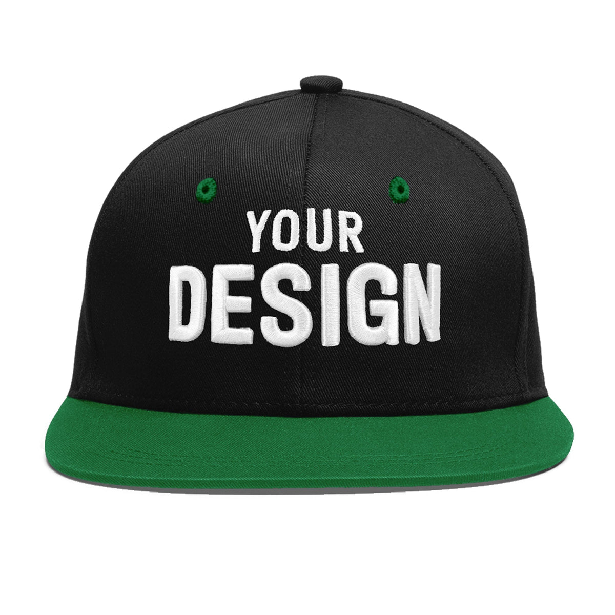 Custom Black Kelly Green 3D Puff Embroidery Flat Embroidery Casual Sport Baseball Cap