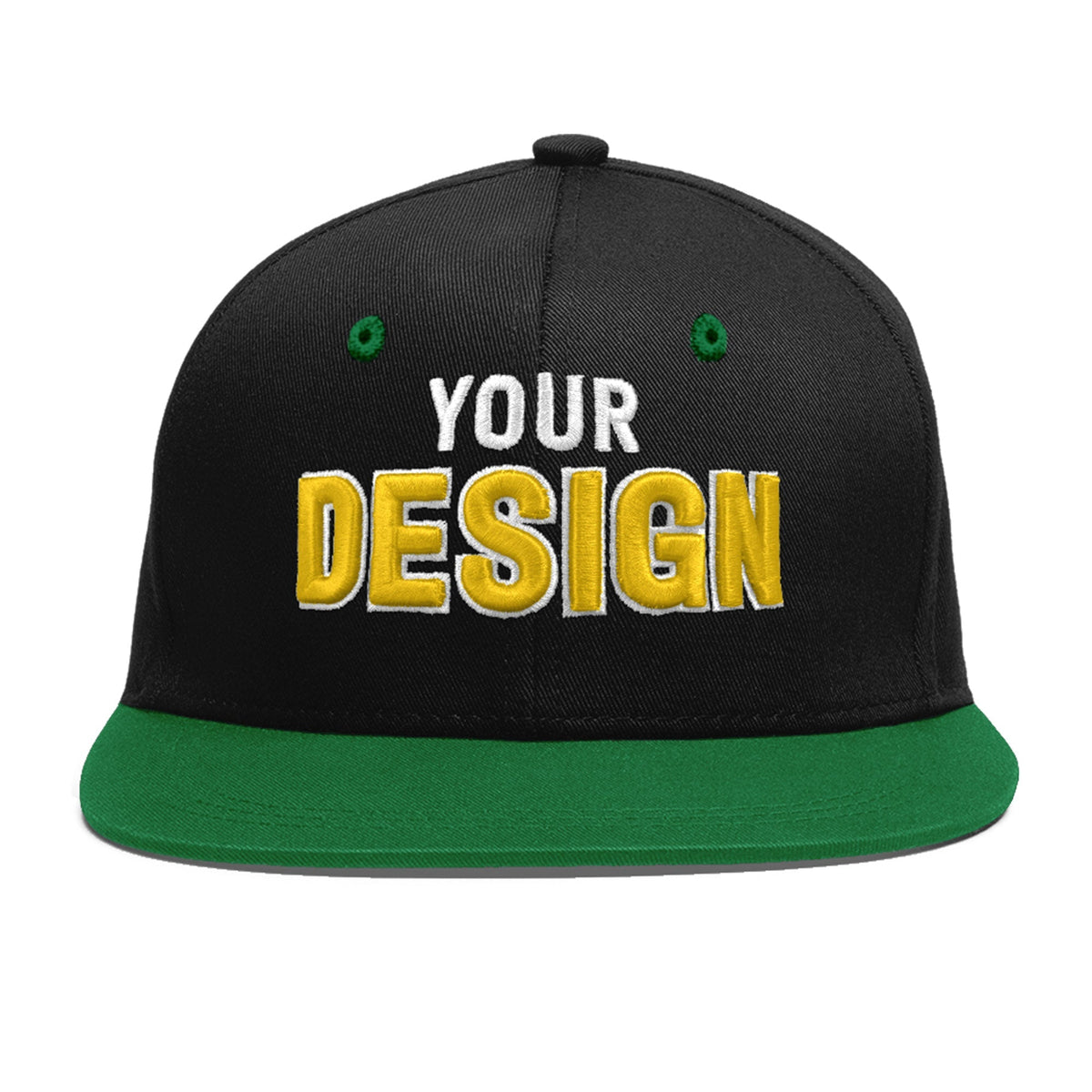 Custom Black Kelly Green 3D Puff Embroidery Flat Embroidery Casual Sport Baseball Cap
