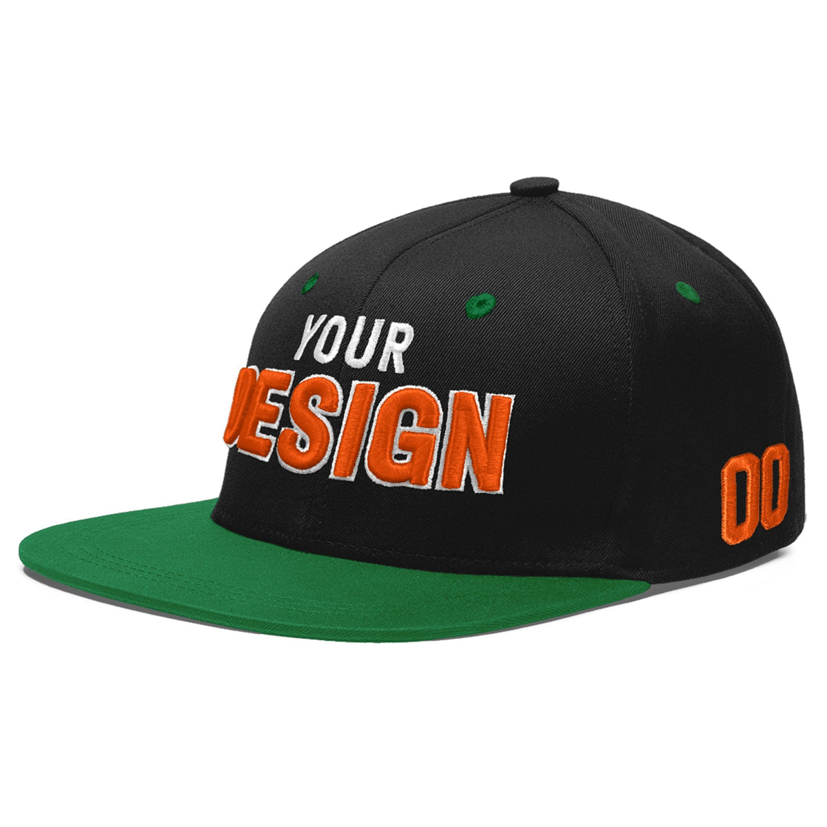Custom Black Kelly Green 3D Puff Embroidery Flat Embroidery Casual Sport Baseball Cap
