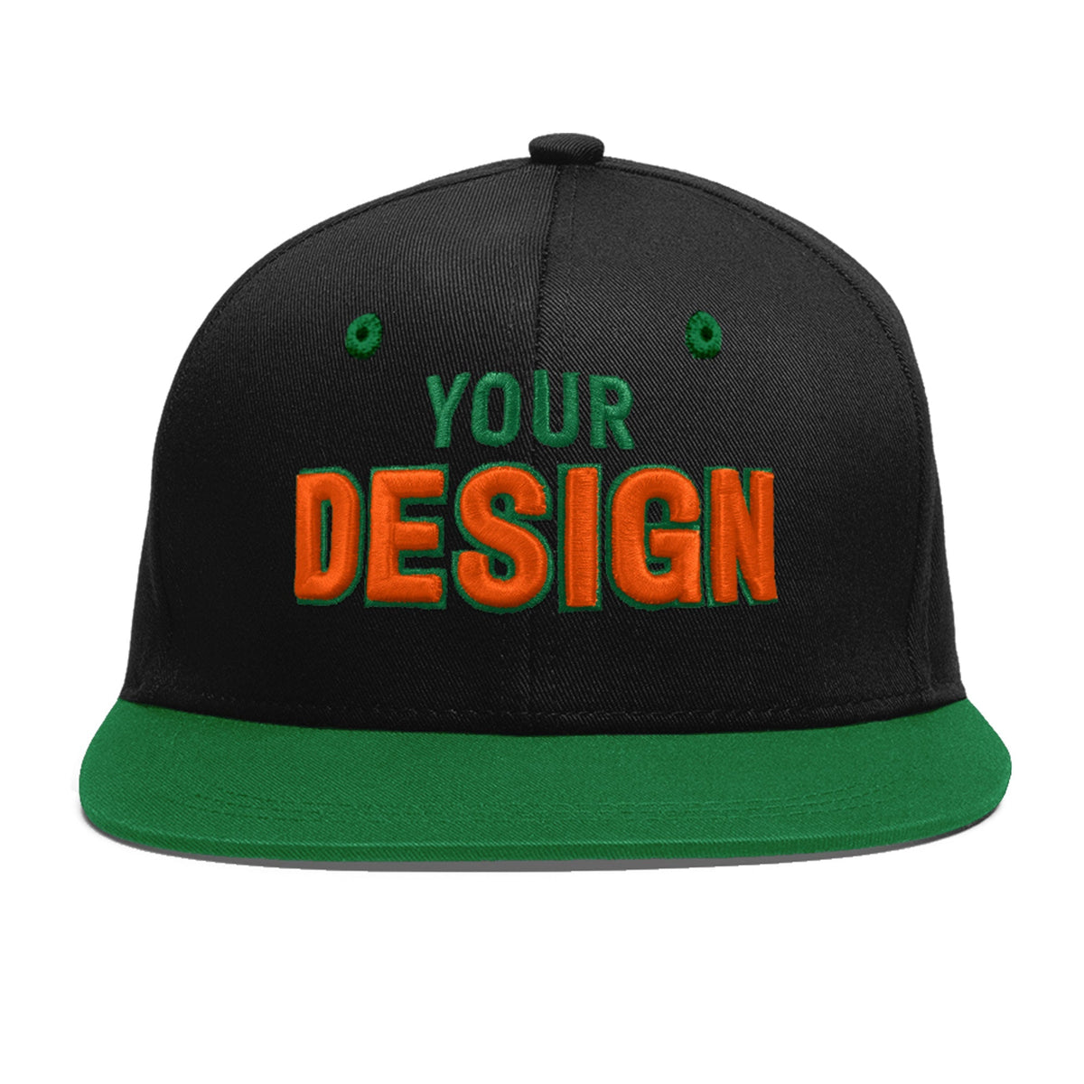 Custom Black Kelly Green 3D Puff Embroidery Flat Embroidery Casual Sport Baseball Cap