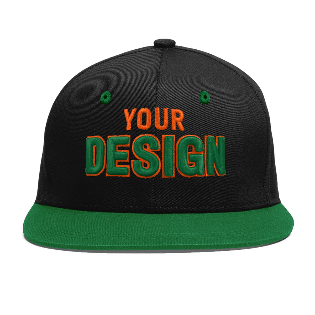 Custom Black Kelly Green 3D Puff Embroidery Flat Embroidery Casual Sport Baseball Cap