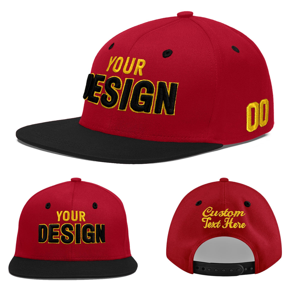 Custom Red Black 3D Puff Embroidery Flat Embroidery Casual Sport Baseball Cap