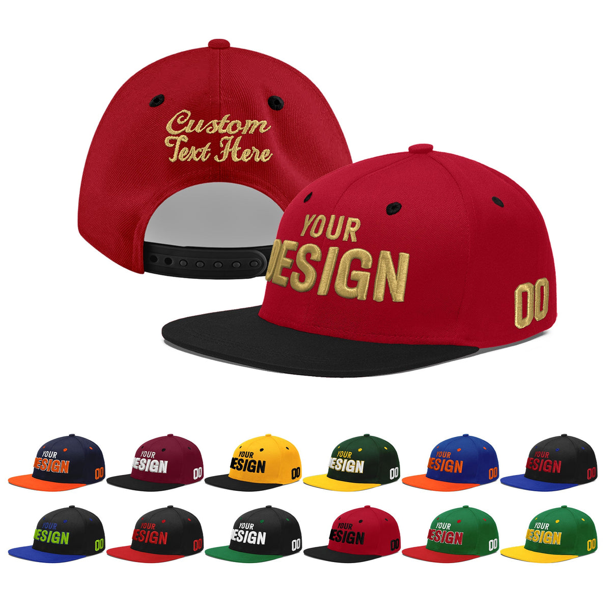 Custom Red Black 3D Puff Embroidery Flat Embroidery Casual Sport Baseball Cap