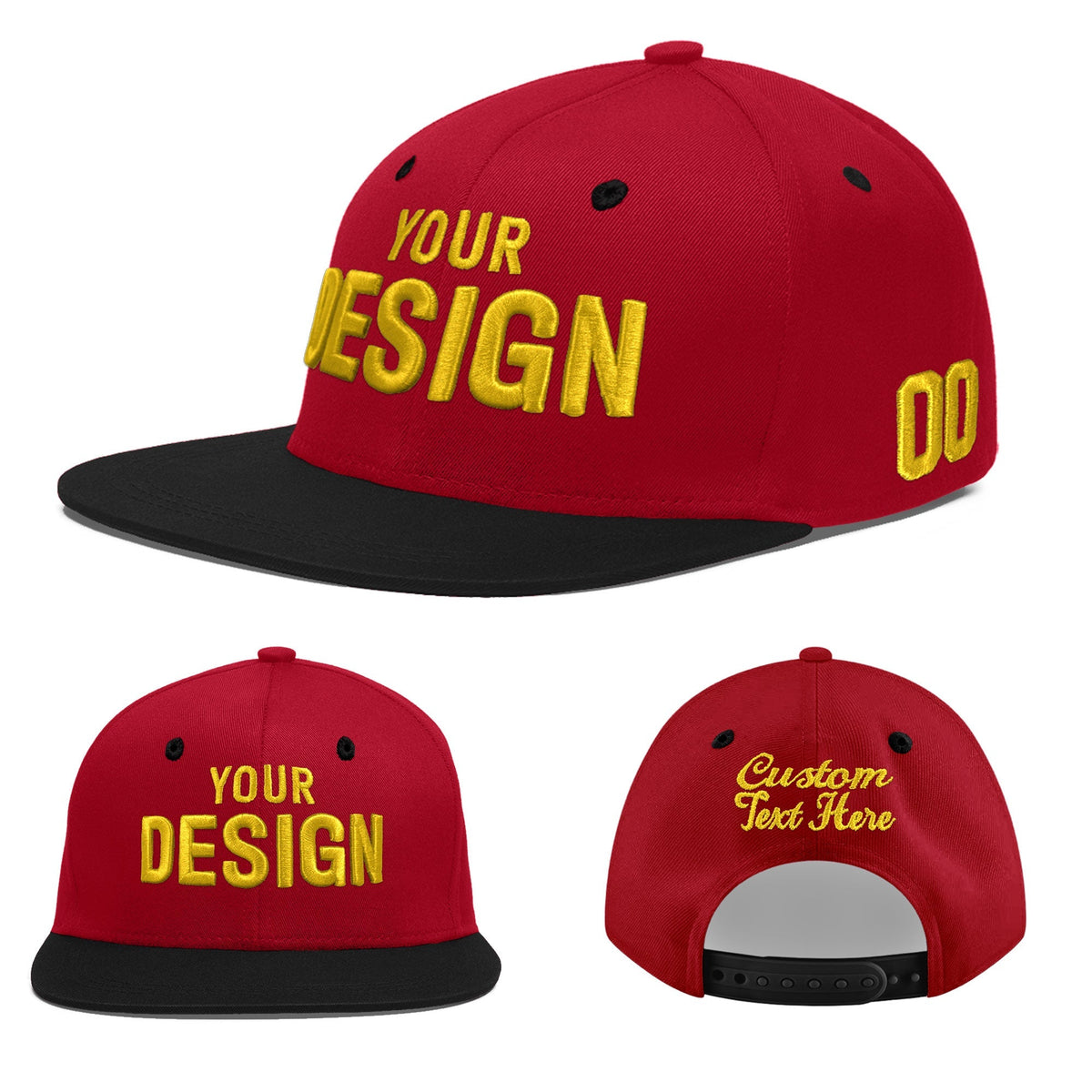 Custom Red Black 3D Puff Embroidery Flat Embroidery Casual Sport Baseball Cap
