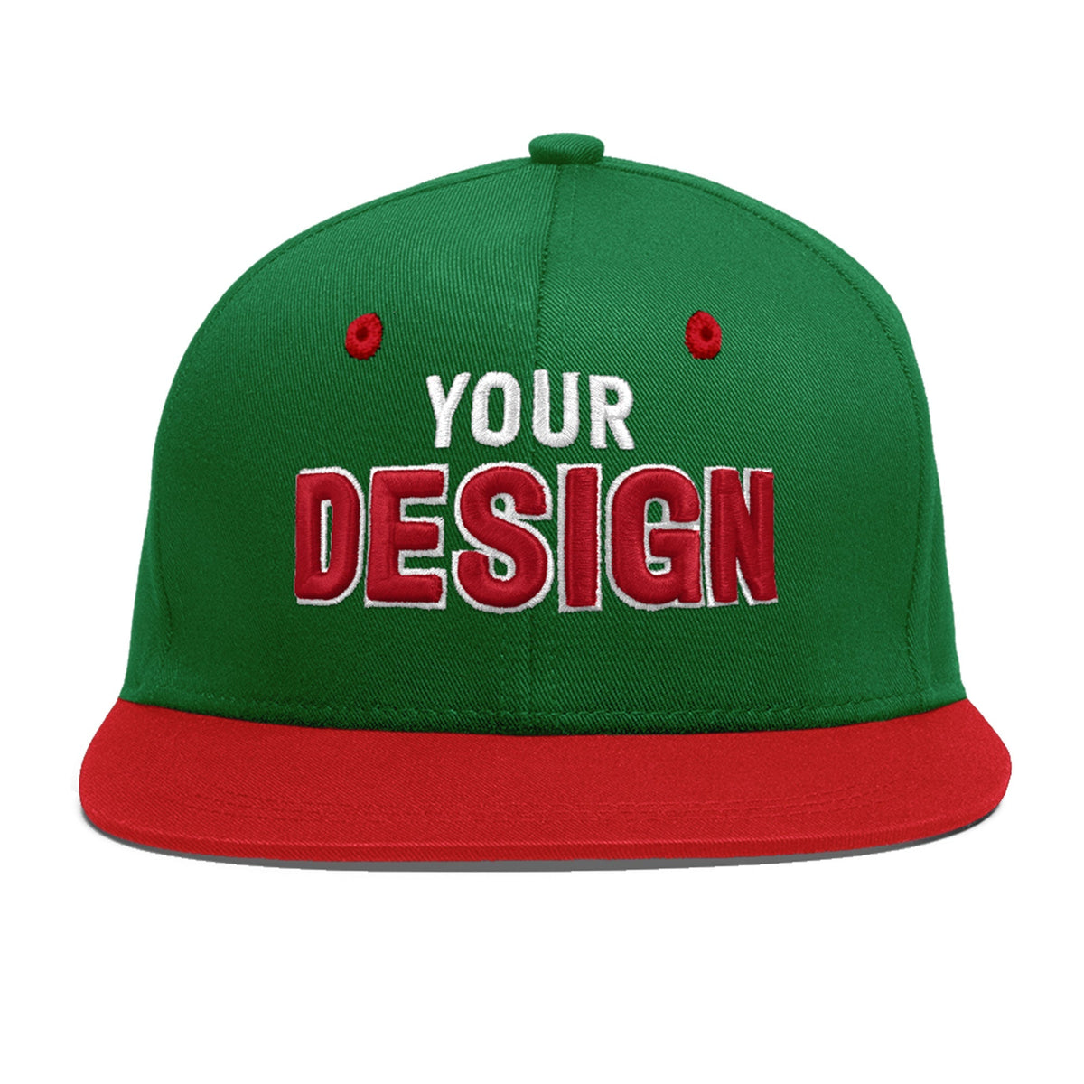 Custom Kelly Green Red 3D Puff Embroidery Flat Embroidery Casual Sport Baseball Cap