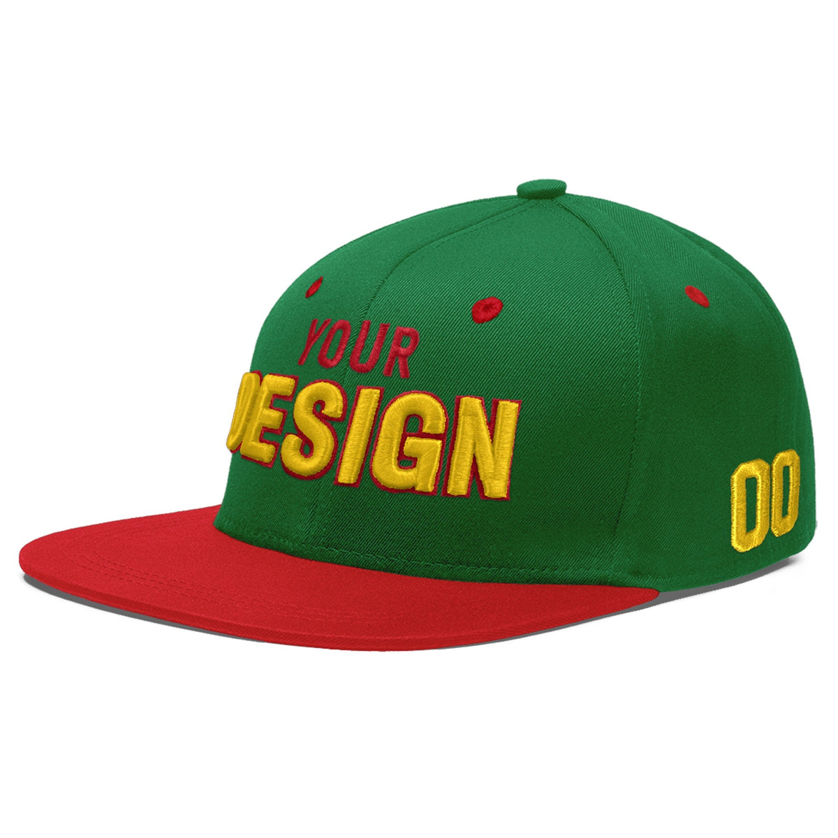 Custom Kelly Green Red 3D Puff Embroidery Flat Embroidery Casual Sport Baseball Cap
