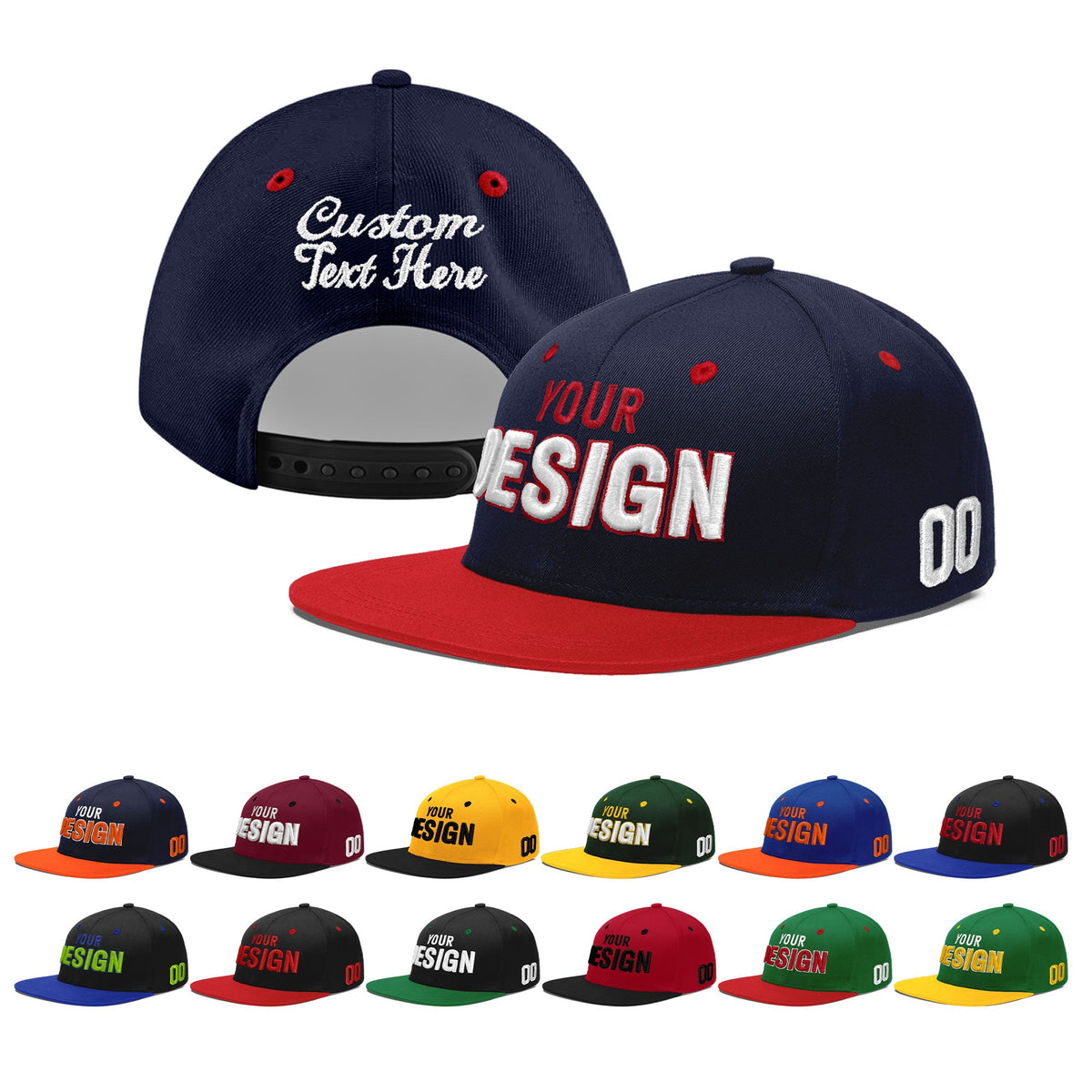 Custom Navy Red 3D Puff Embroidery Flat Embroidery Casual Sport Baseball Cap