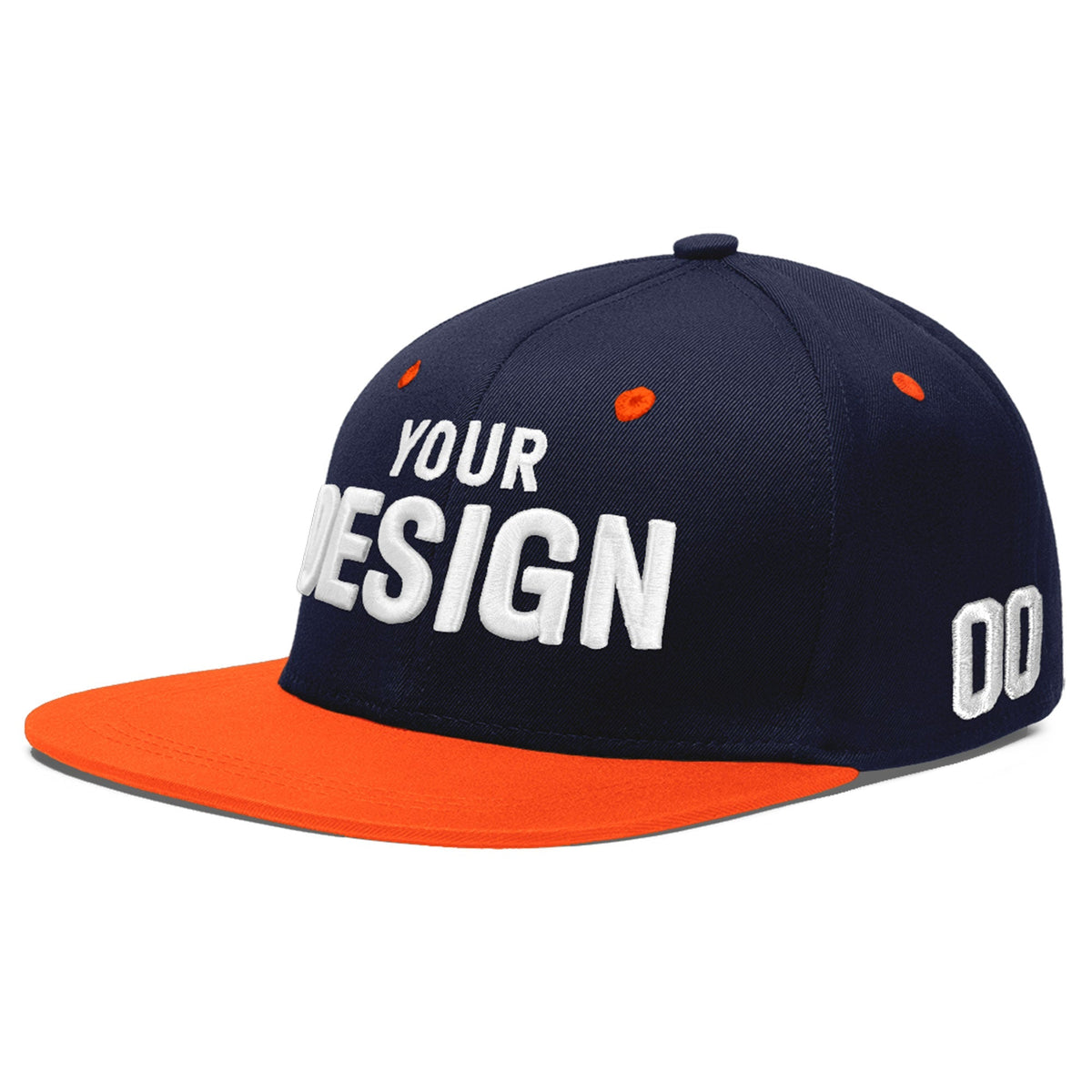 Custom Navy Orange 3D Puff Embroidery Flat Embroidery Casual Sport Baseball Cap