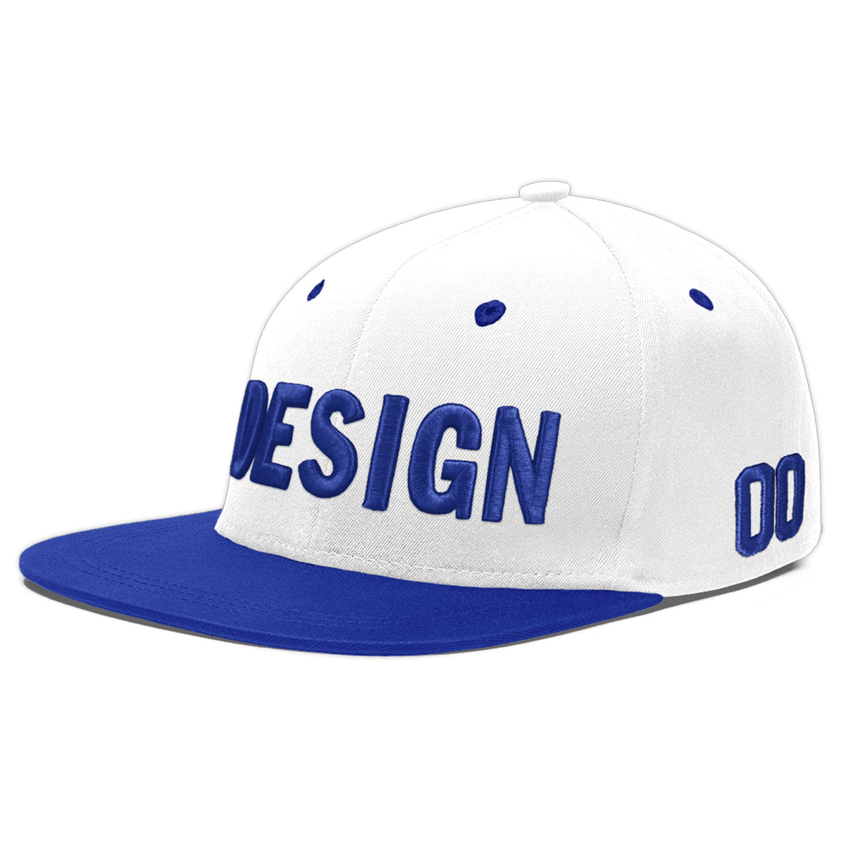 Custom White Royal Blue 3D Puff Embroidery Flat Embroidery Casual Sport Baseball Cap