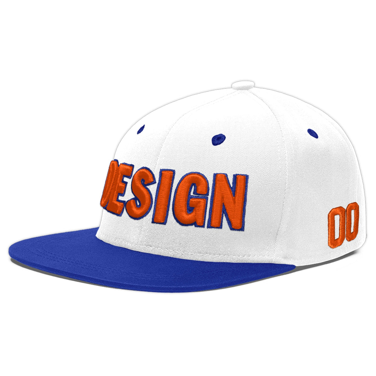 Custom White Royal Blue 3D Puff Embroidery Flat Embroidery Casual Sport Baseball Cap