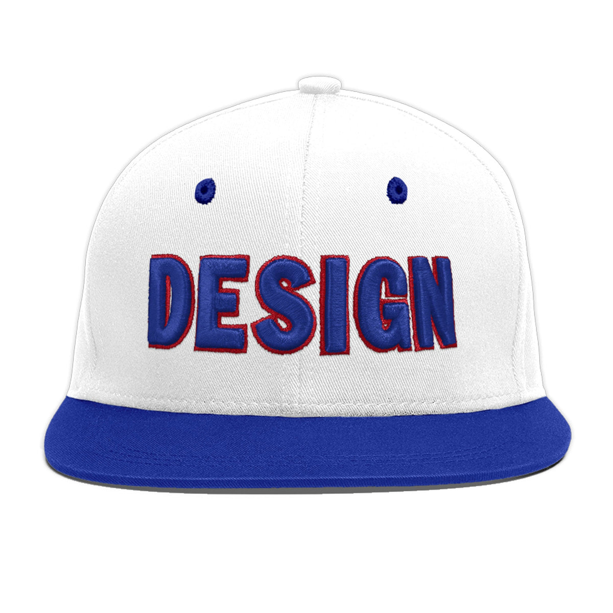 Custom White Royal Blue 3D Puff Embroidery Flat Embroidery Casual Sport Baseball Cap