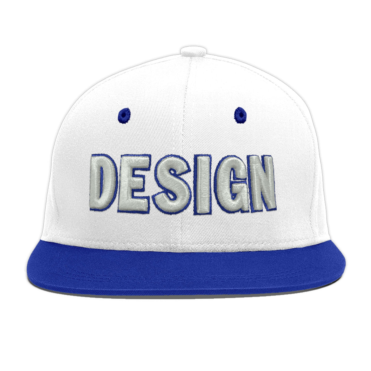 Custom White Royal Blue 64D Puff Embroidery Flat Embroidery Casual Sport Baseball Cap