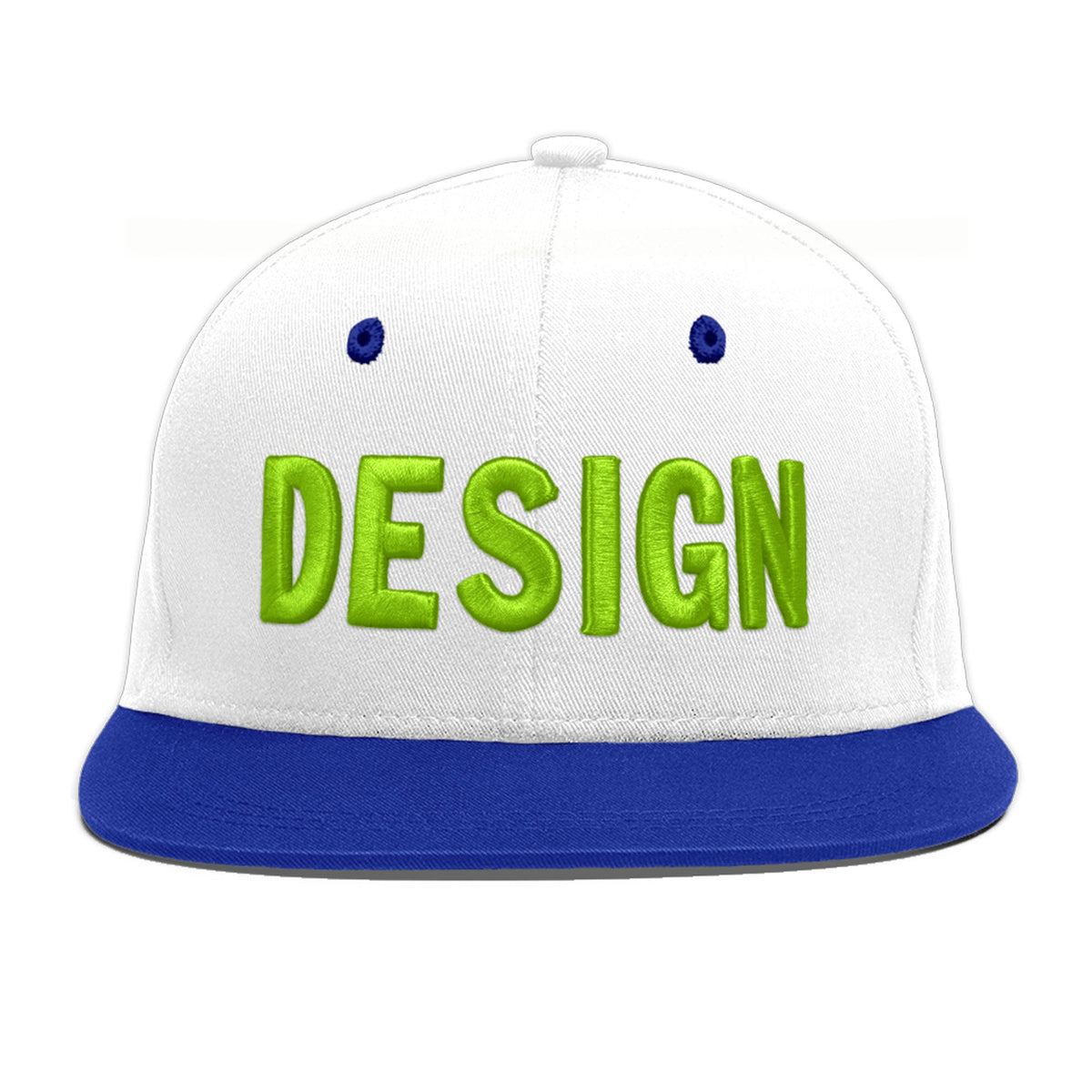 Custom White Royal Blue 48D Puff Embroidery Flat Embroidery Casual Sport Baseball Cap