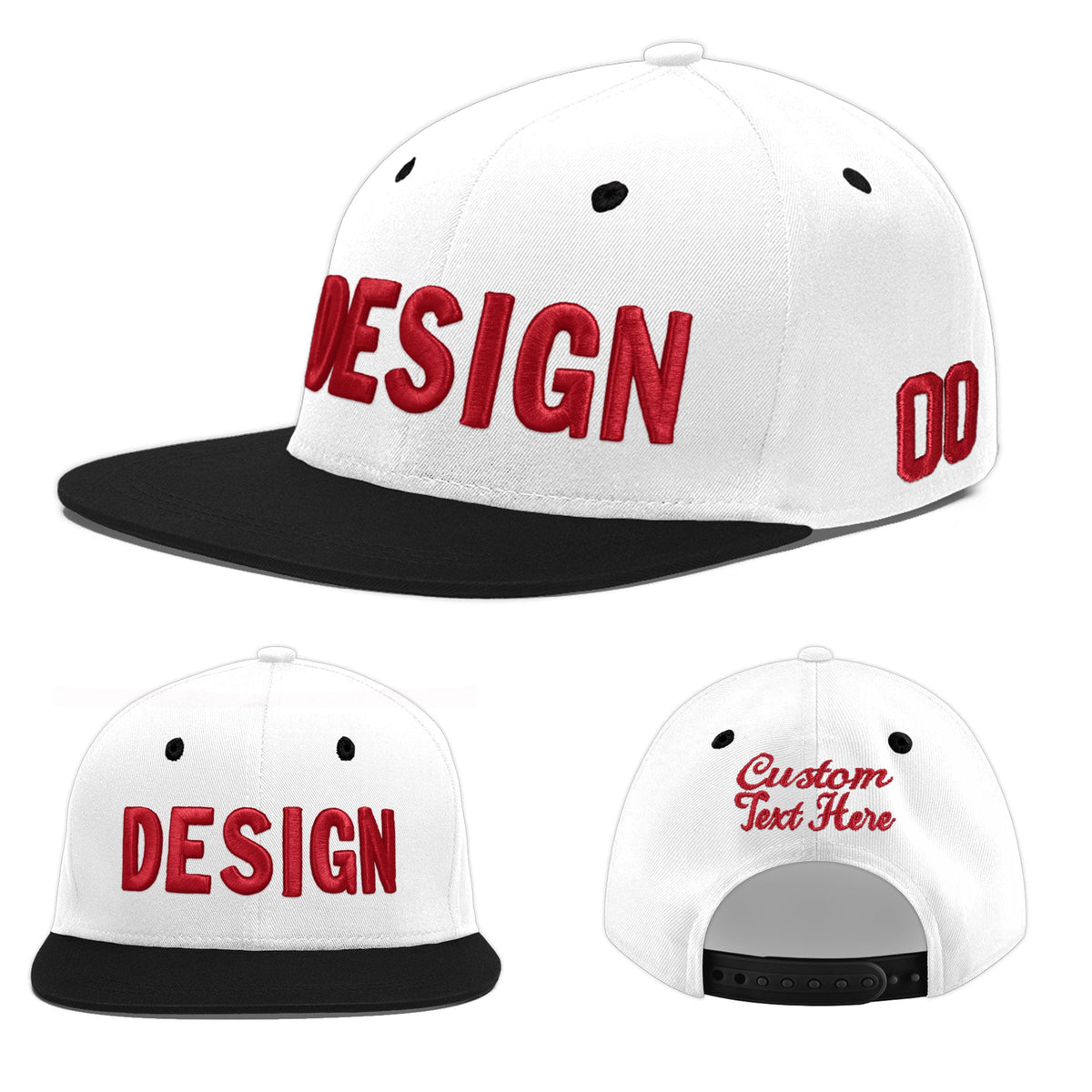 Custom White Black 3D Puff Embroidery Flat Embroidery Casual Sport Baseball Cap