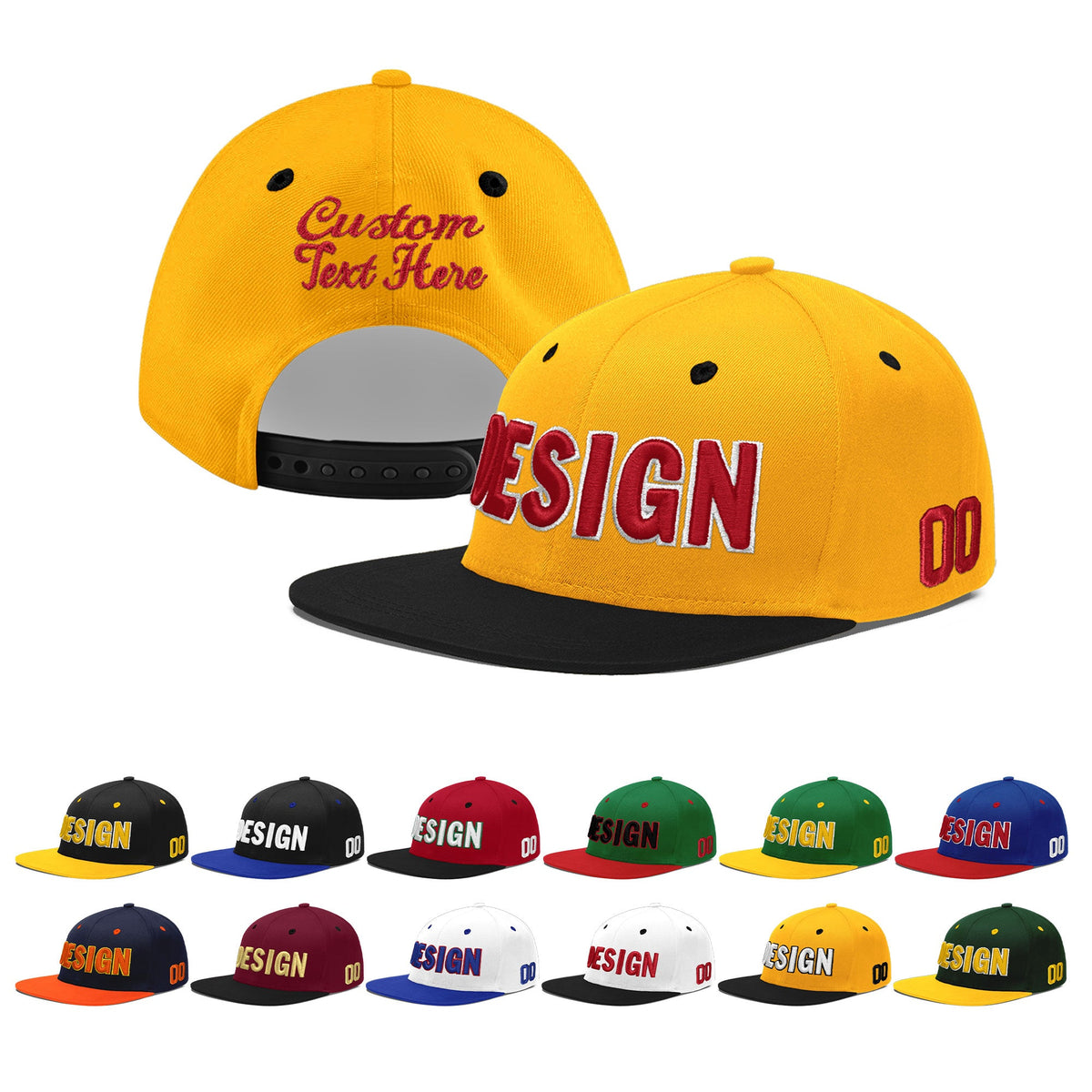 Custom Gold Black 3D Puff Embroidery Flat Embroidery Casual Sport Baseball Cap