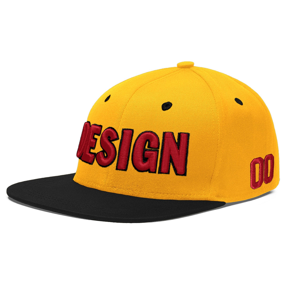 Custom Gold Black 38D Puff Embroidery Flat Embroidery Casual Sport Baseball Cap