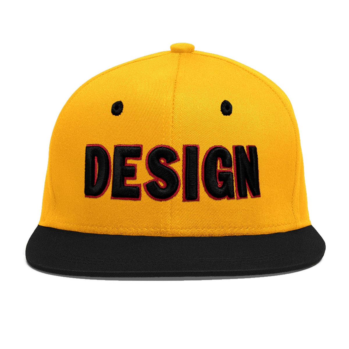 Custom Gold Black 48D Puff Embroidery Flat Embroidery Casual Sport Baseball Cap