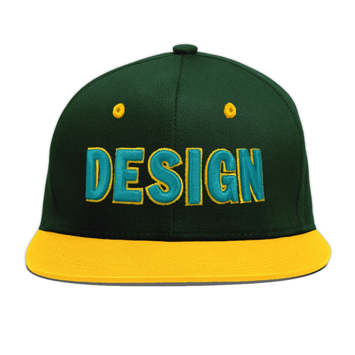 Custom Green Gold 3D Puff Embroidery Flat Embroidery Casual Sport Baseball Cap
