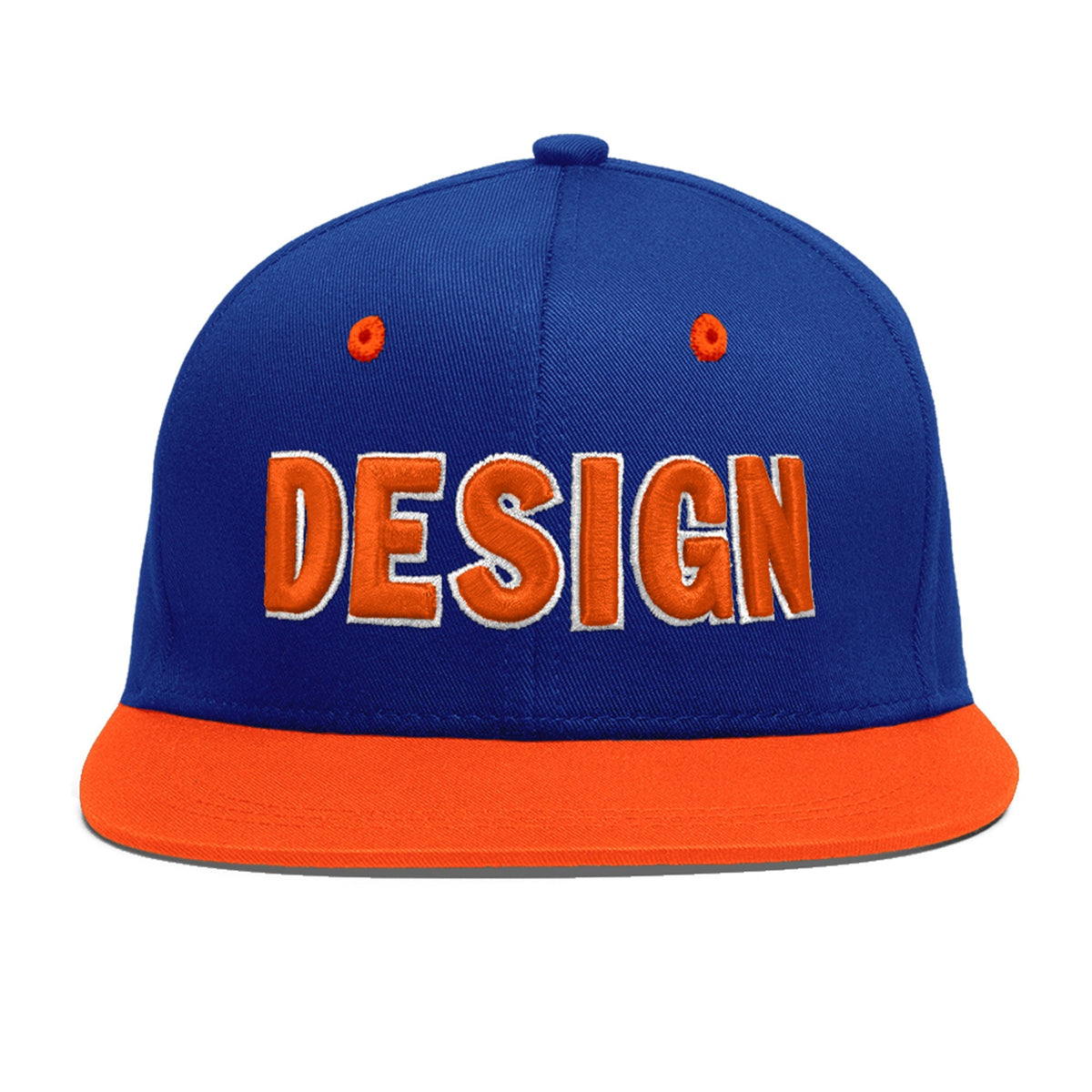 Custom Royal Blue Orange 3D Puff Embroidery Flat Embroidery Casual Sport Baseball Cap