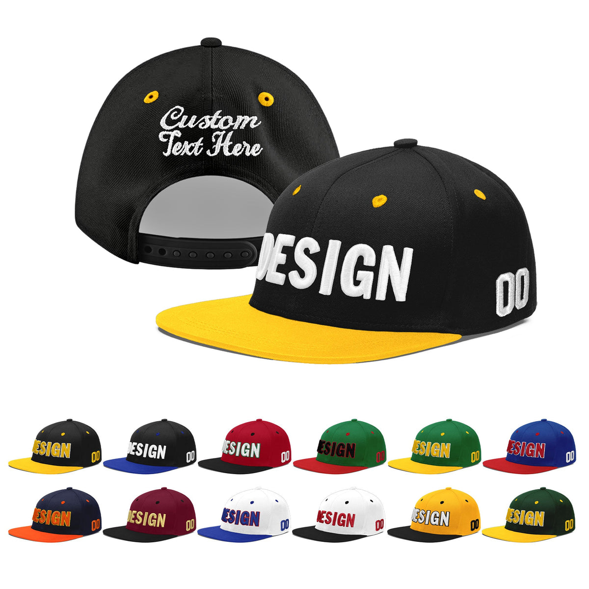 Custom Black Gold 3D Puff Embroidery Flat Embroidery Casual Sport Baseball Cap