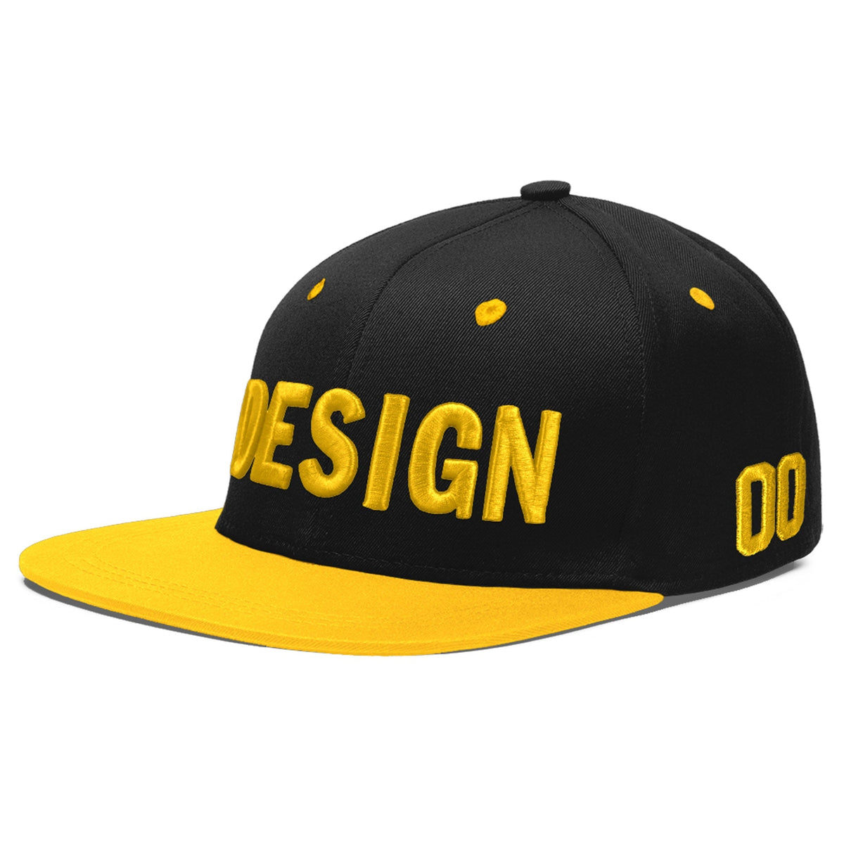 Custom Black Gold 3D Puff Embroidery Flat Embroidery Casual Sport Baseball Cap