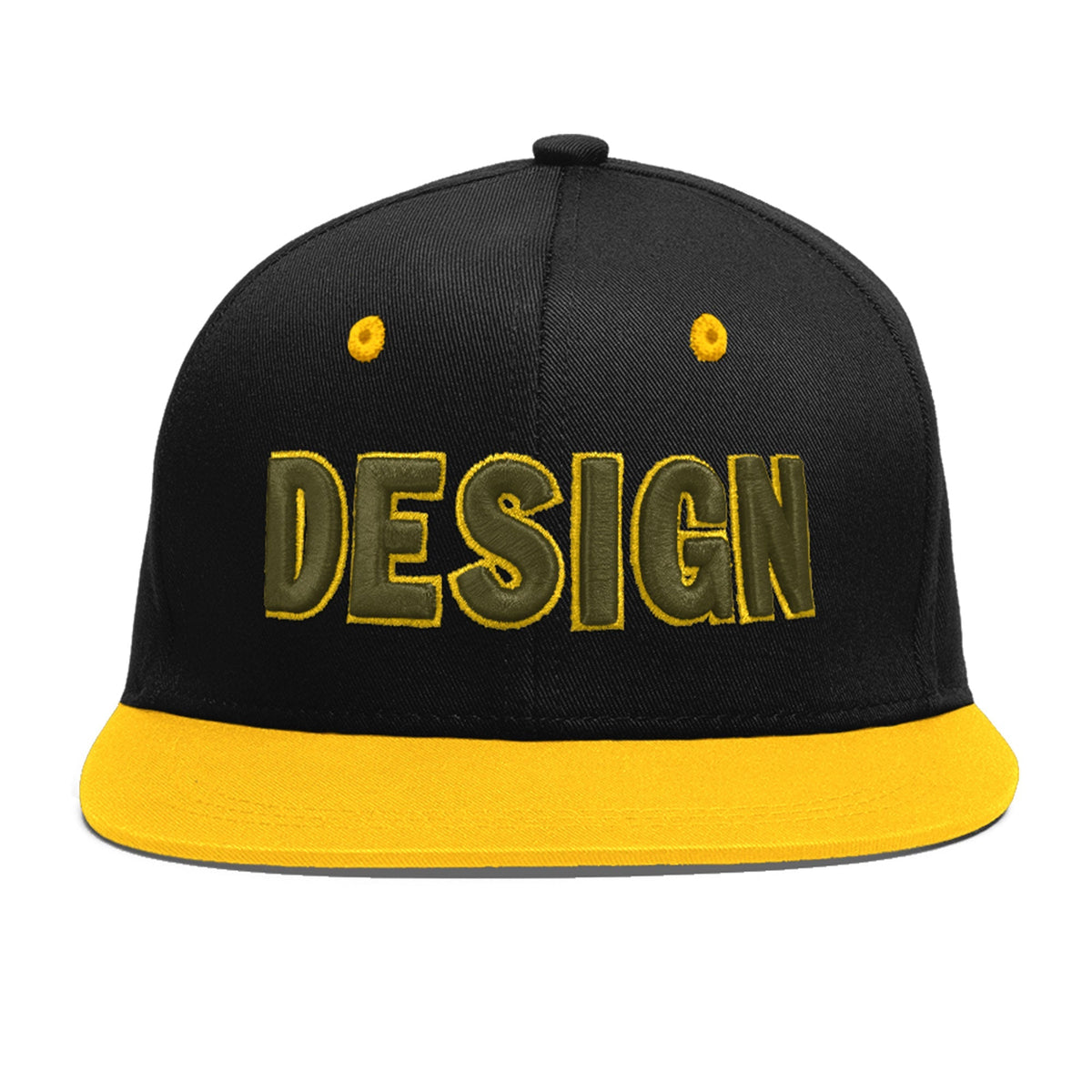 Custom Black Gold 3D Puff Embroidery Flat Embroidery Casual Sport Baseball Cap