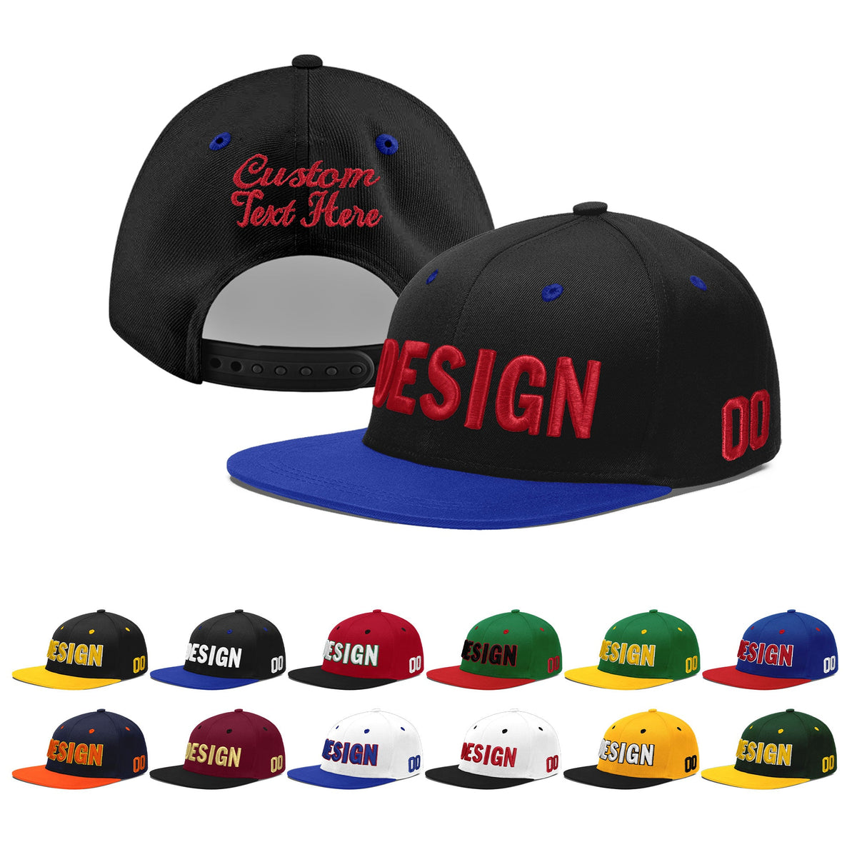 Custom Black Royal Blue 3D Puff Embroidery Flat Embroidery Casual Sport Baseball Cap