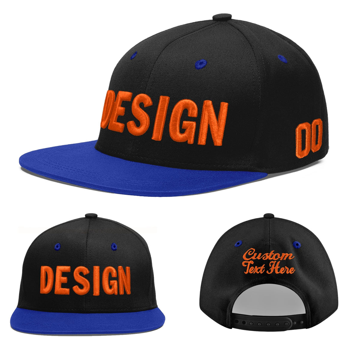 Custom Black Royal Blue 3D Puff Embroidery Flat Embroidery Casual Sport Baseball Cap