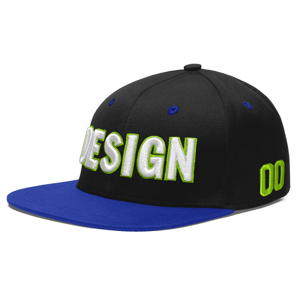 Custom Black Royal Blue 3D Puff Embroidery Flat Embroidery Casual Sport Baseball Cap