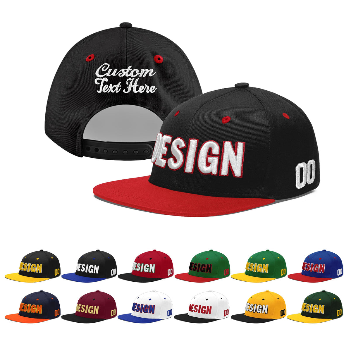 Custom Black Red 3D Puff Embroidery Flat Embroidery Casual Sport Baseball Cap