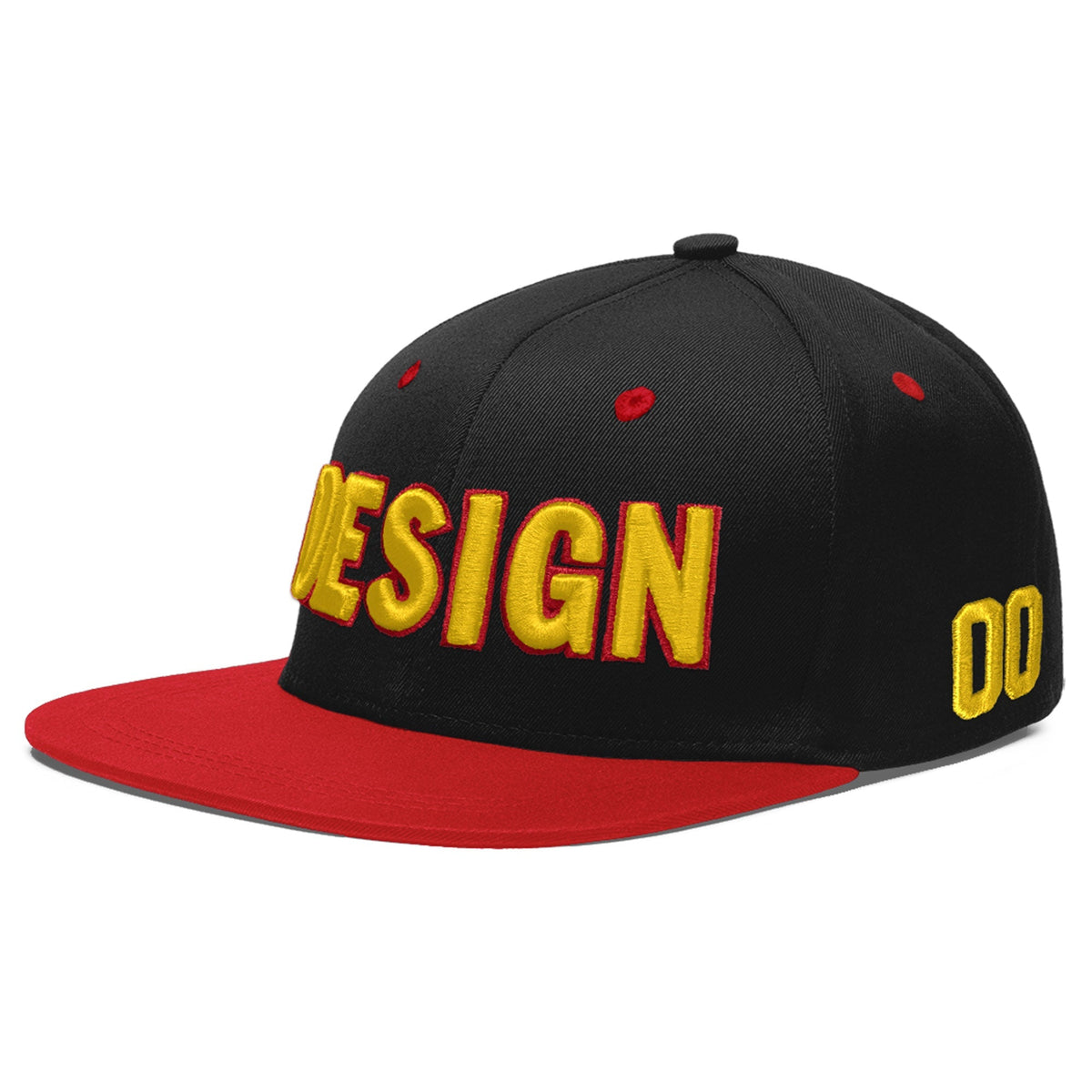 Custom Black Red 3D Puff Embroidery Flat Embroidery Casual Sport Baseball Cap