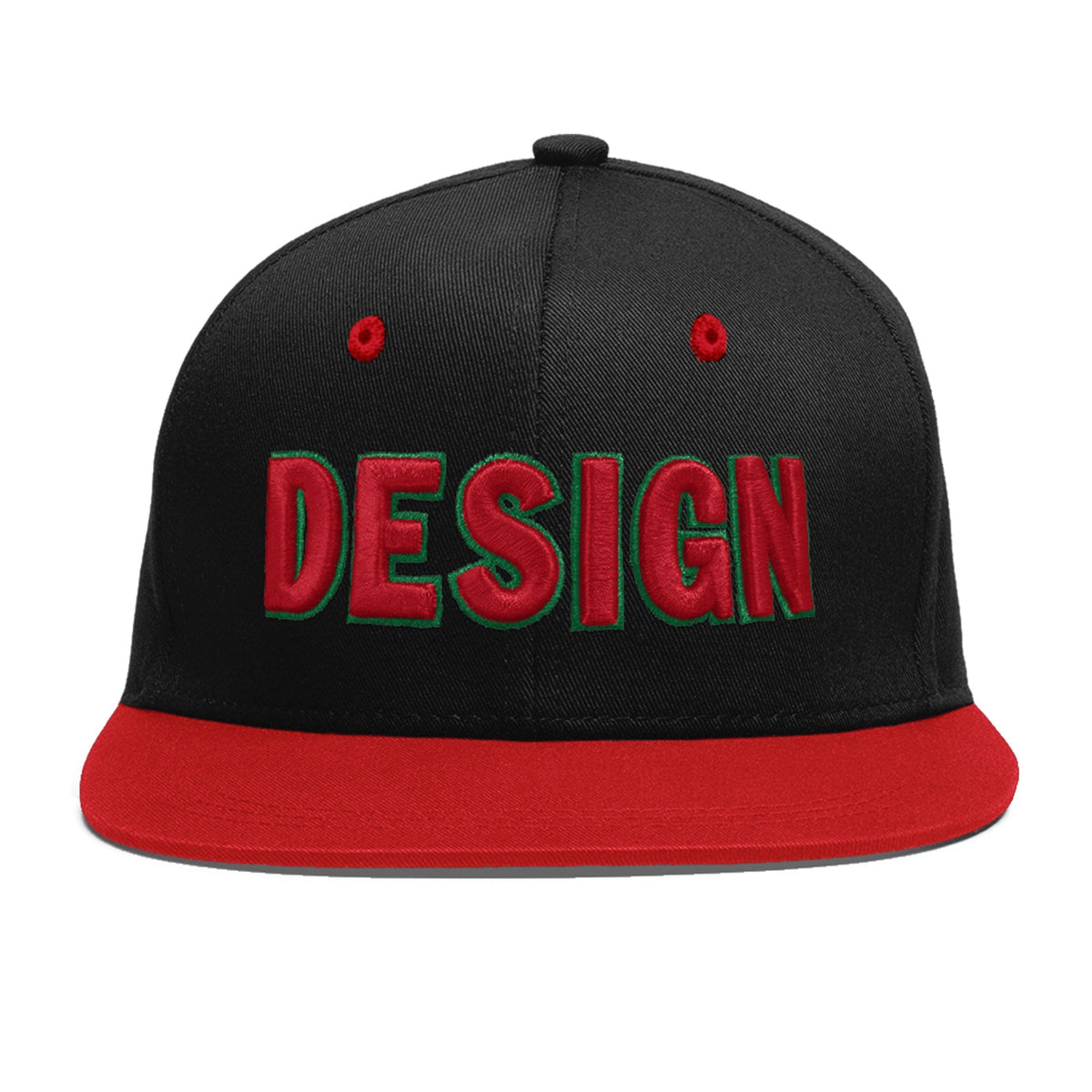 Custom Black Red 3D Puff Embroidery Flat Embroidery Casual Sport Baseball Cap