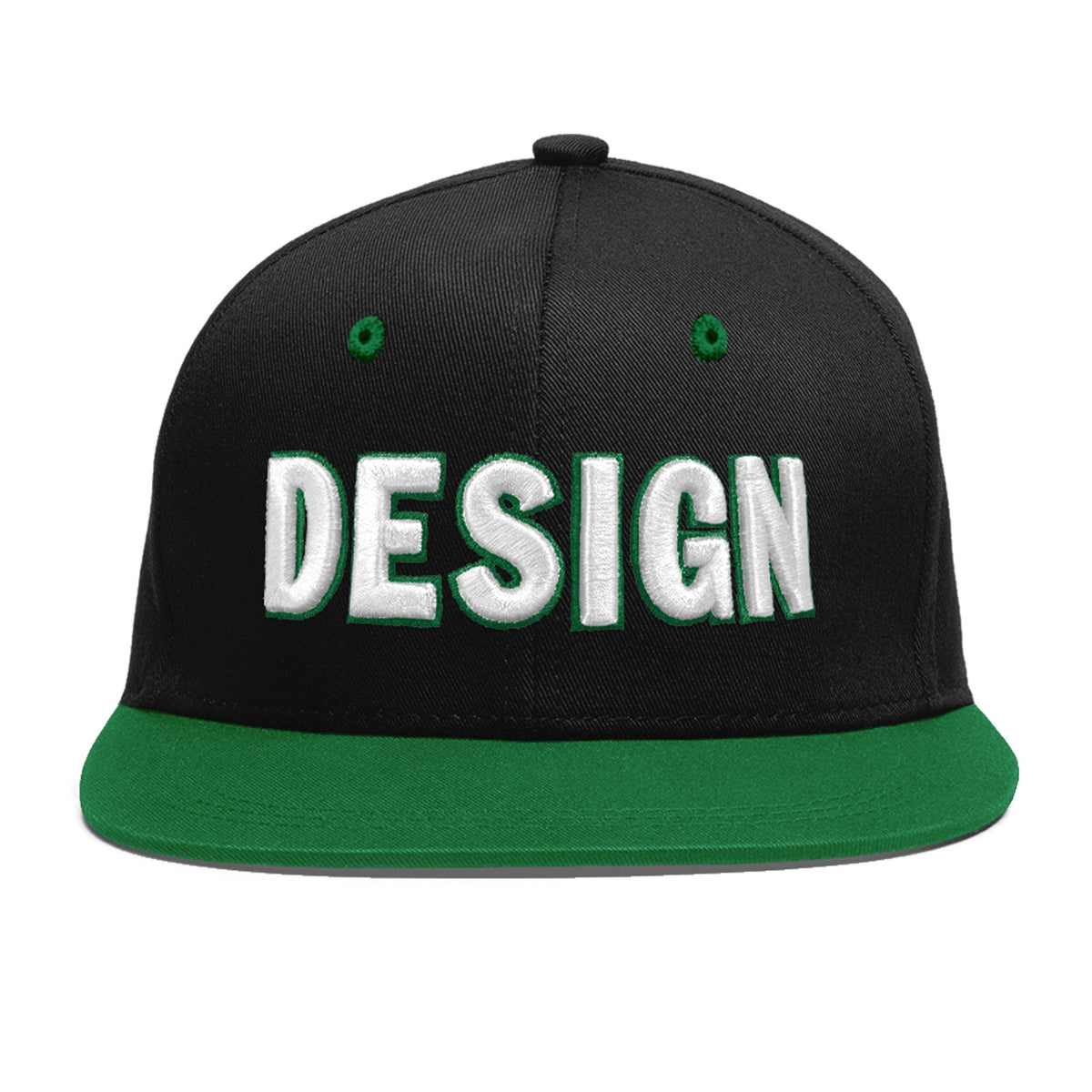 Custom Black Kelly Green 3D Puff Embroidery Flat Embroidery Casual Sport Baseball Cap