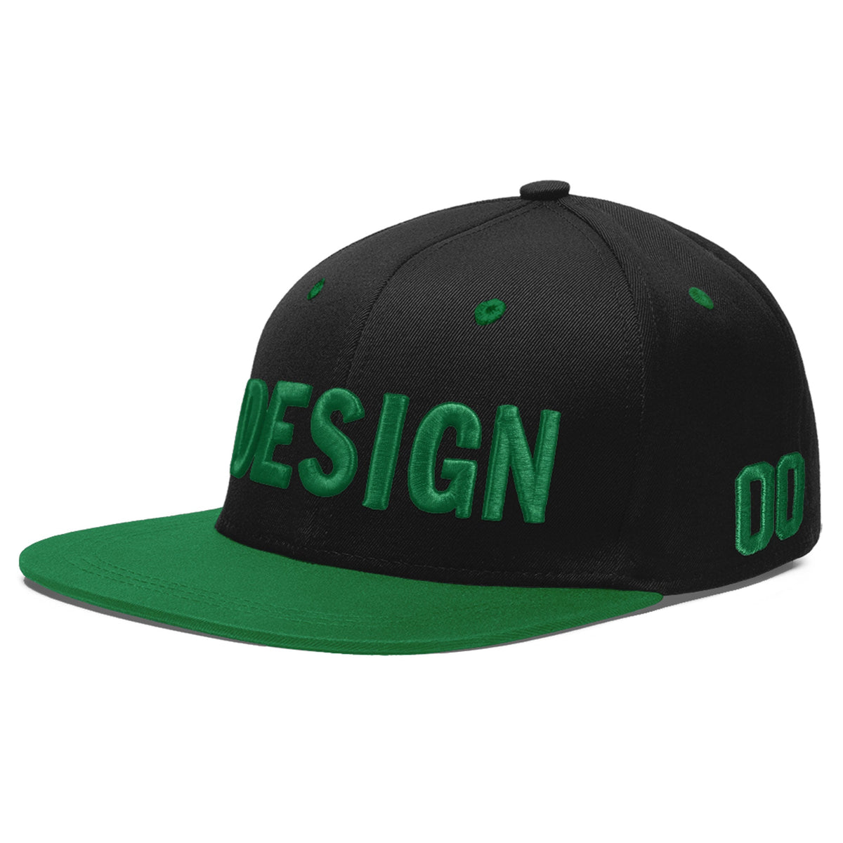 Custom Black Kelly Green 3D Puff Embroidery Flat Embroidery Casual Sport Baseball Cap